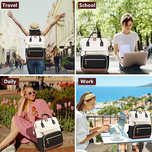 Miniatura 6 de Mochila para mujer Bolsas de trabajo mochila para laptop de 15.6 pulgadas, mochila impermeable con cargador USB, mochila universitaria informal para