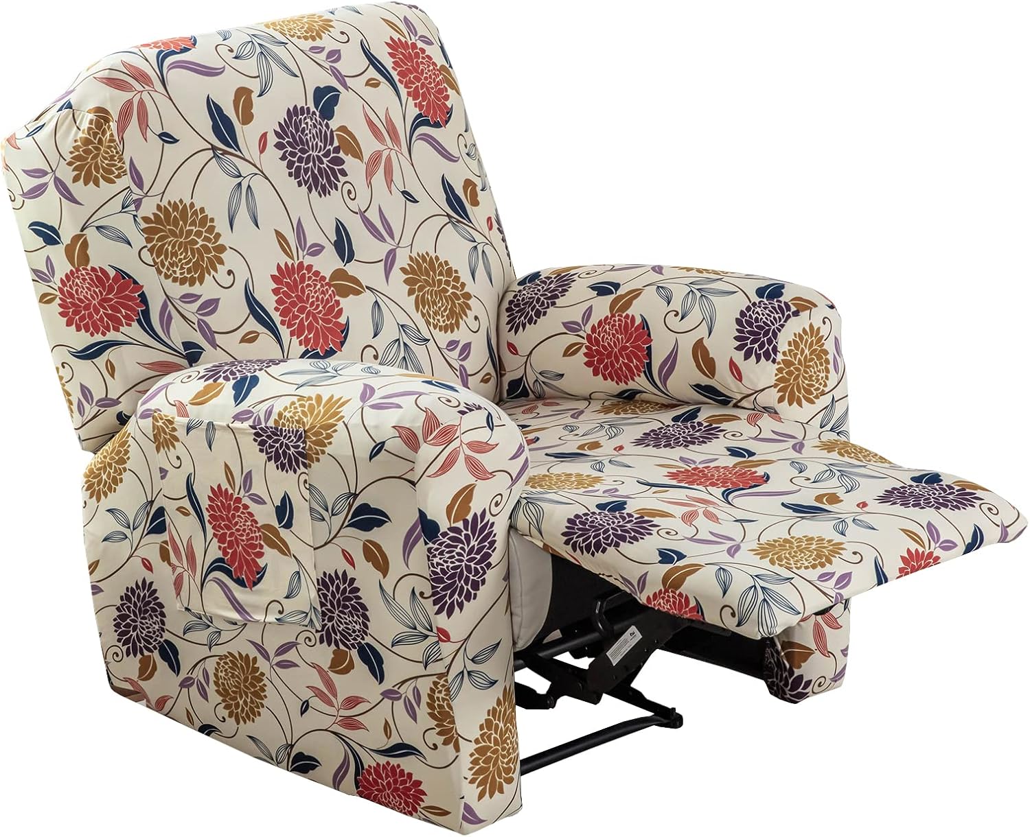 Printed Stretch Recliner Cover, 4 Piece 1 Seater Recliner Chair Cover Spandex Recliner