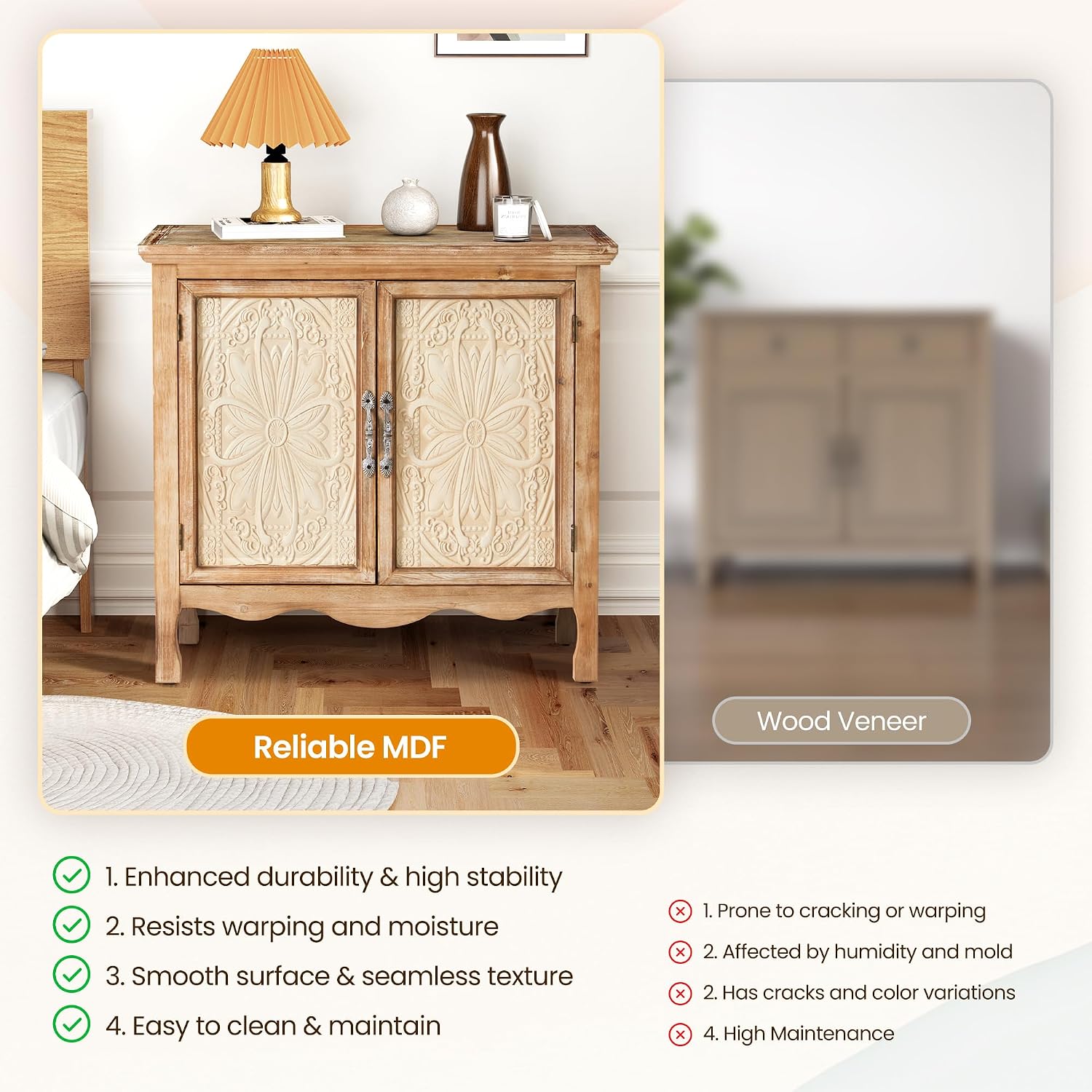 FansaFurn Storage Cabinet with Doors, Kitchen Buffet Cabinet with Storage, Accent Wood Console Cabinet with Solid Wood Feet for Hallway, Dining Room, Living Room
