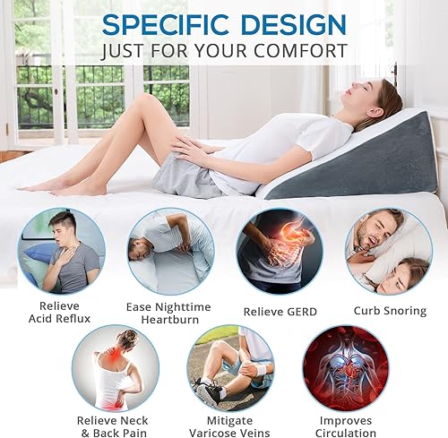 Miniatura 6 de Sasttie Almohada de cuña para dormir, almohada de espuma viscoelástica de 12 pulgadas para después de la cirugía, almohada hipoalergénica de cuña