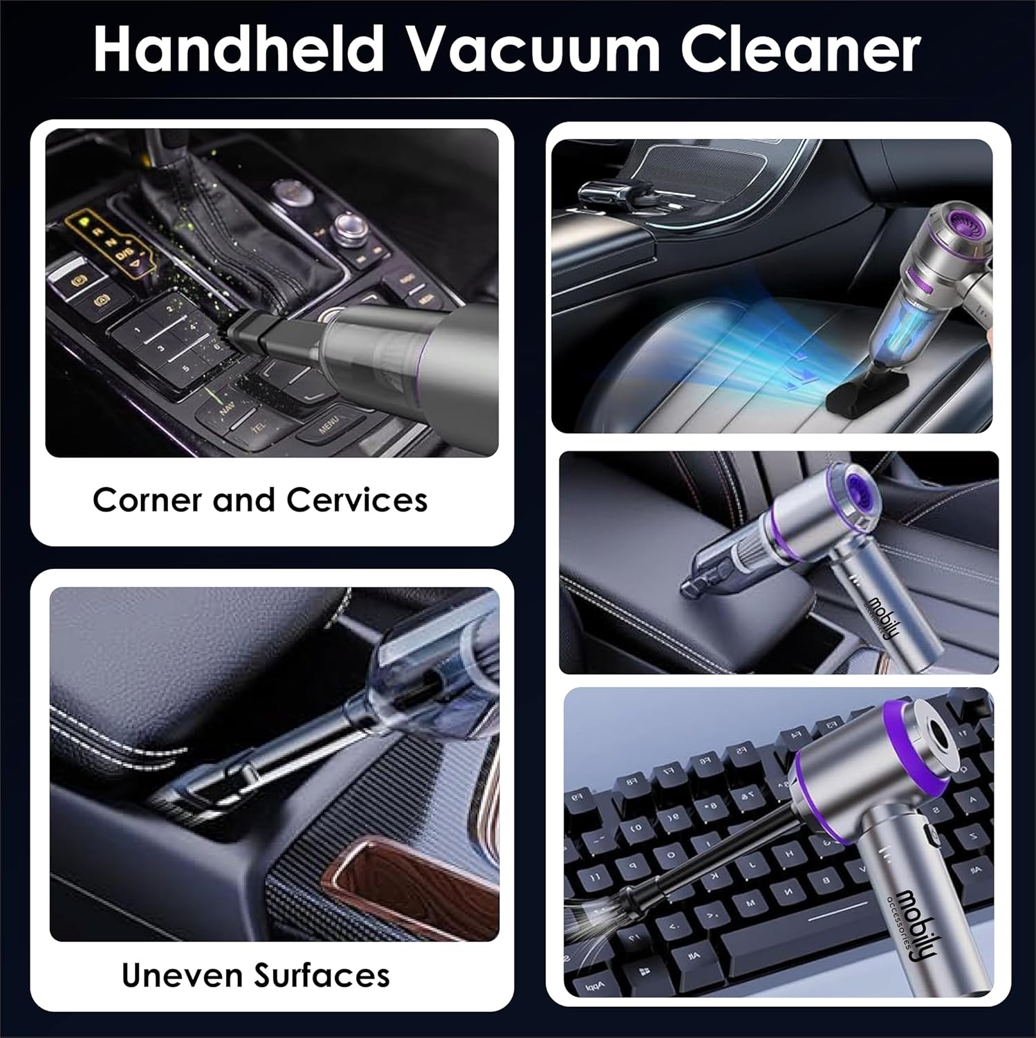 4-in-1 Handheld Cordless Car Vacuum Cleaner, 84000 RPM High Power Air Blower, inflator deflator & Mini Car Vacuum Cleaner for Home, Office & Outdoor, 6000mAh Battery & Type-C Fast Charging - Image 7