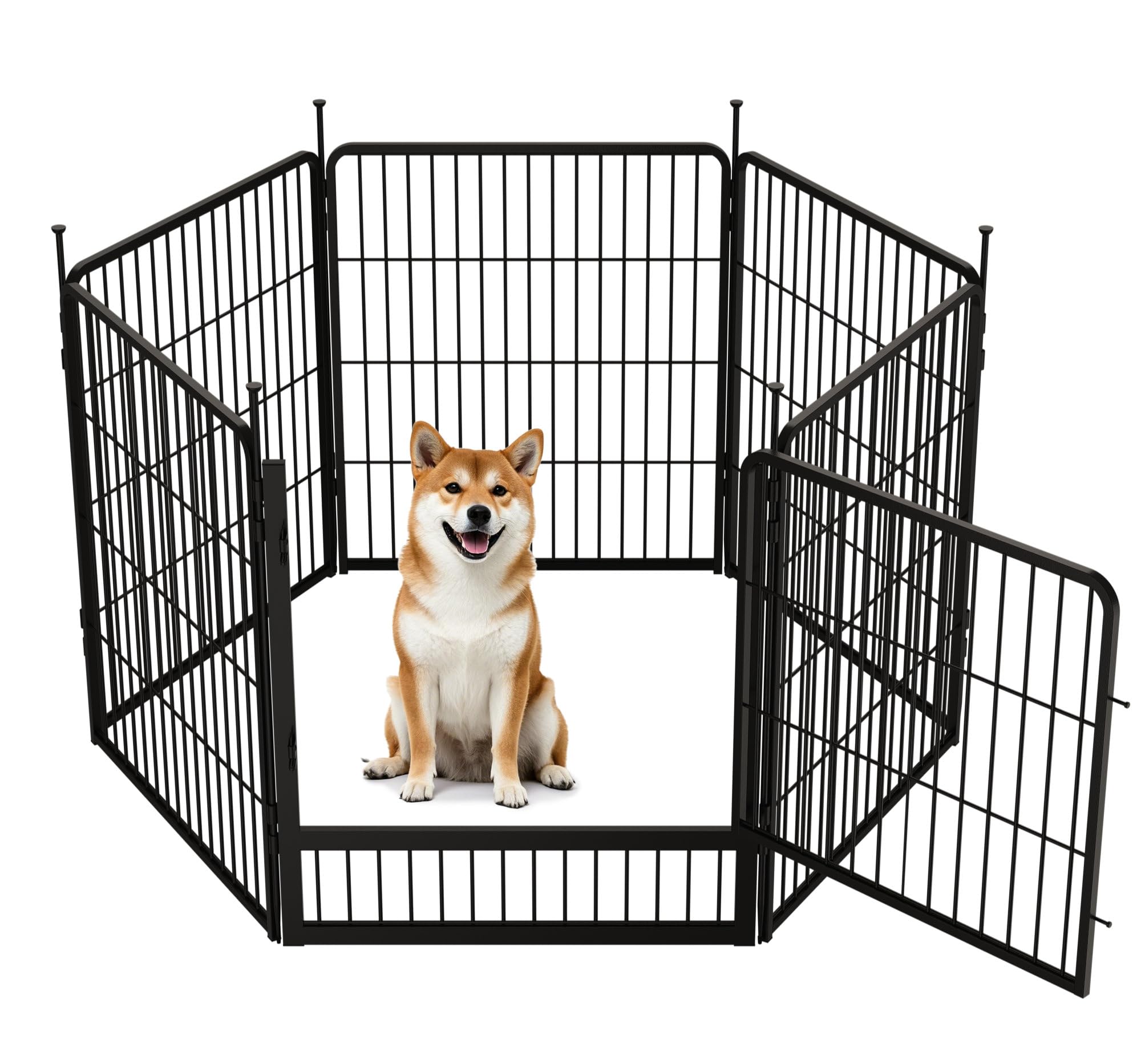 SunsGrove Dog Playpen with Wide Door, 80cm Height 6 Panels Playpen for Dogs, Heavy Duty Dog Pen for Small and Medium Dogs, Indoor/Outdoor Pet Excise Pen, Black