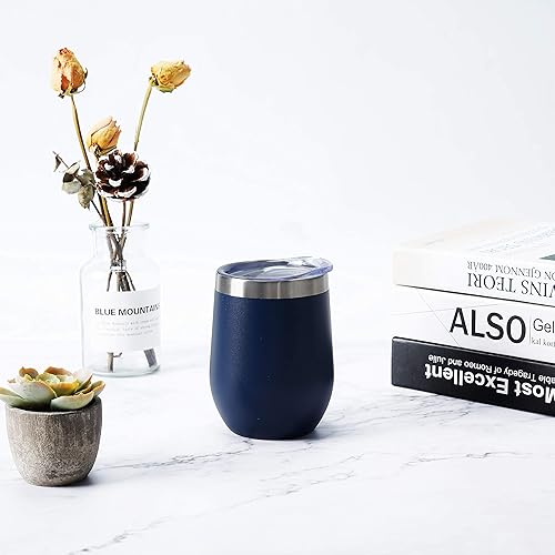 Miniatura 10 de Lifecapido Vasos de vino de acero inoxidable de 12 onzas, vaso de vino aislado de doble pared, copa de vino aislada de acero inoxidable con tapas