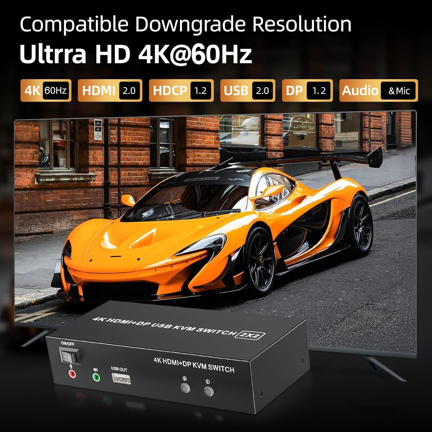 HDMI Displayport KVM Switch 2 Monitors 2 Computers, 4K@60Hz USB 2.0 DP 1.4 KVM Switch w/Audio Micro, Dual Monitor Supports Extended/Mirror Mode, 2-Port for 2 PC Share 1 Set of Keyboard Mouse Printer