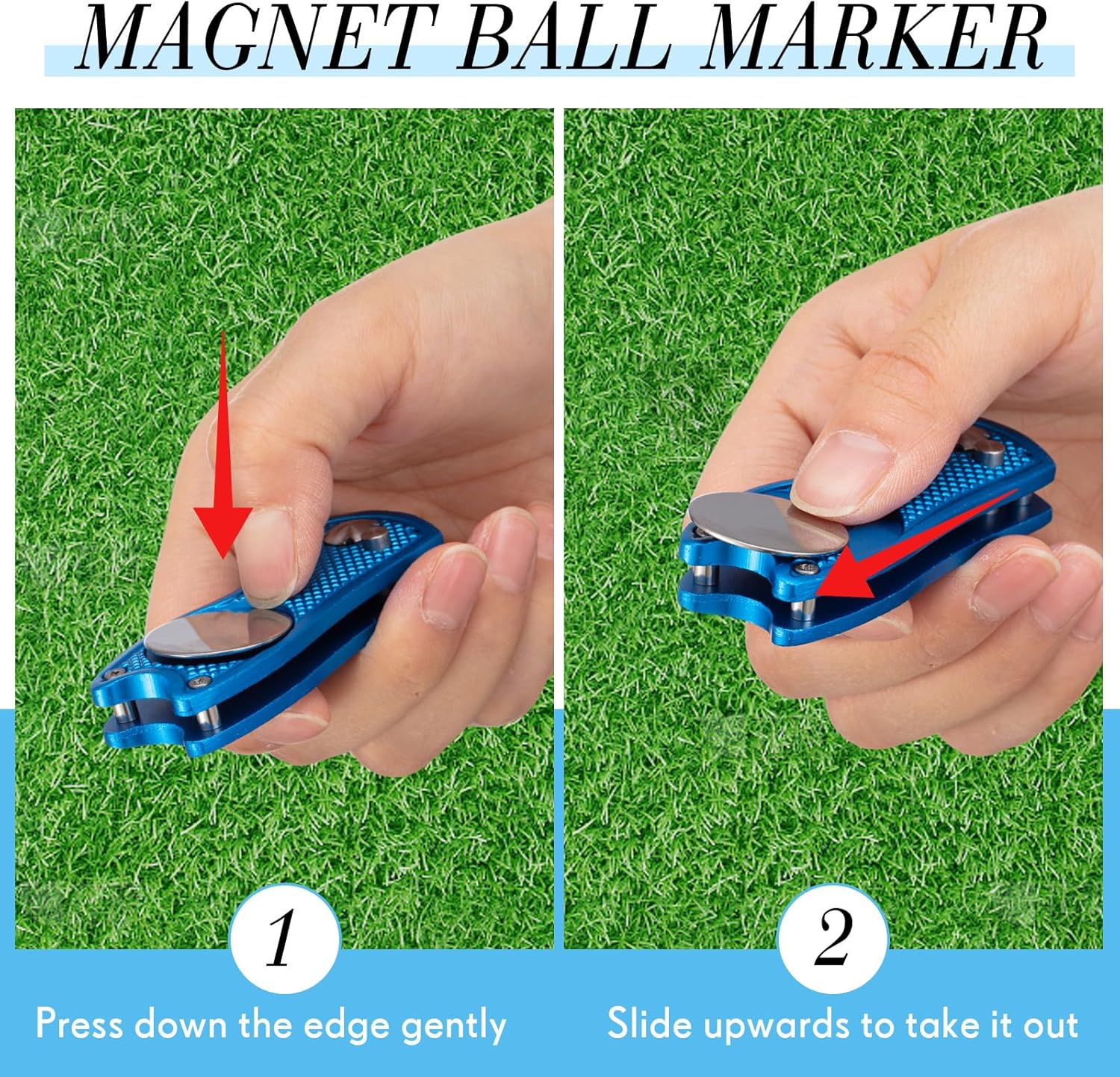 Poen Golf Divot Repair Tool with Magnetic Ball Marker, Foldable Metal Pitch Mark Fixer with Pop up Button, Golf Accessories for Men, Tournament Prizes and Gifts