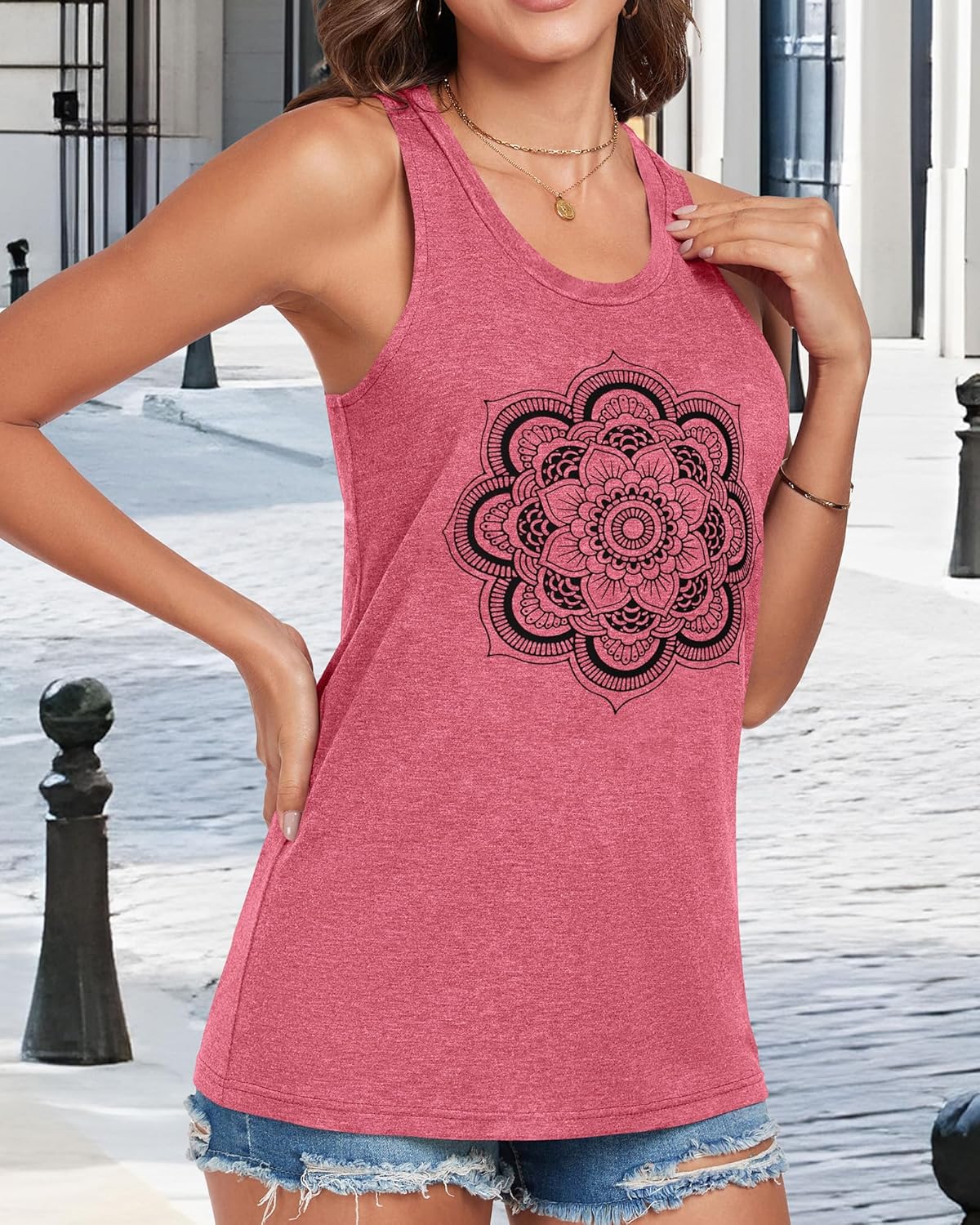 Racerback Tank Tops for Women Summer Sleeveless Round Neck Casual Graphic Tunic Shirts - Image 3