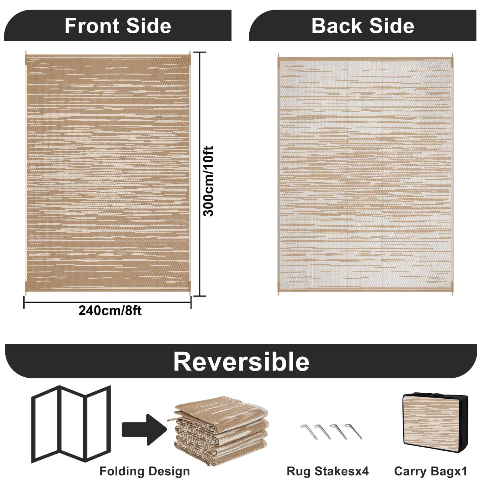 SHACOS Grande Tappeto da Esterno 240 x 300 cm Impermeabile Anti-UV Plastica Reversibile Marrone
