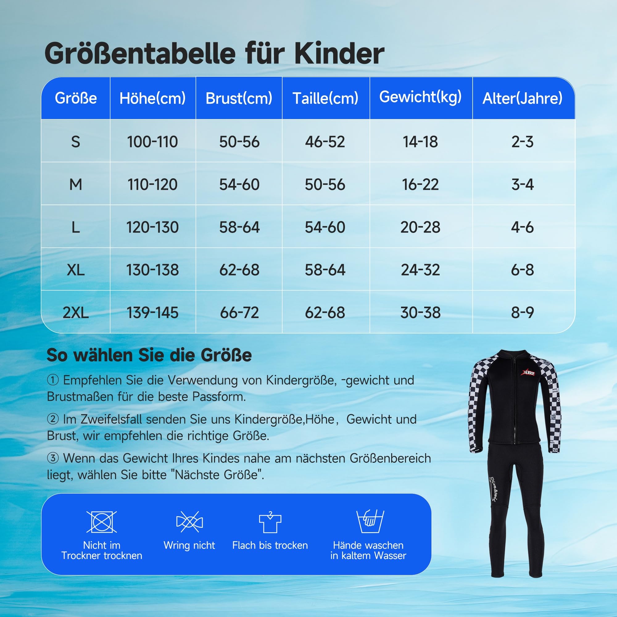 Kinder Neoprenanzug 2.5mm Oberteile Lange Neoprenhose 2-Teilig Jungen Mädchen Langarm Reißverschluss Warm Wassersport Schwimmen Tauchen Surfen Kajakfahren