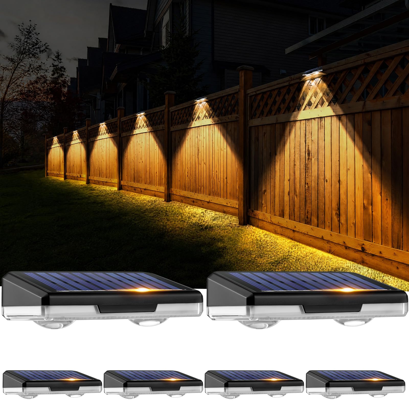 URAQT Solar Fence Lights, 6 Pack Wall Solar Lights, 8 Colors 9 Modes RGB Garden Fence Lights, IPX5 Waterproof, Solar Lights Outdoor Garden for Patio, Backyard, Pool, Frontdoor