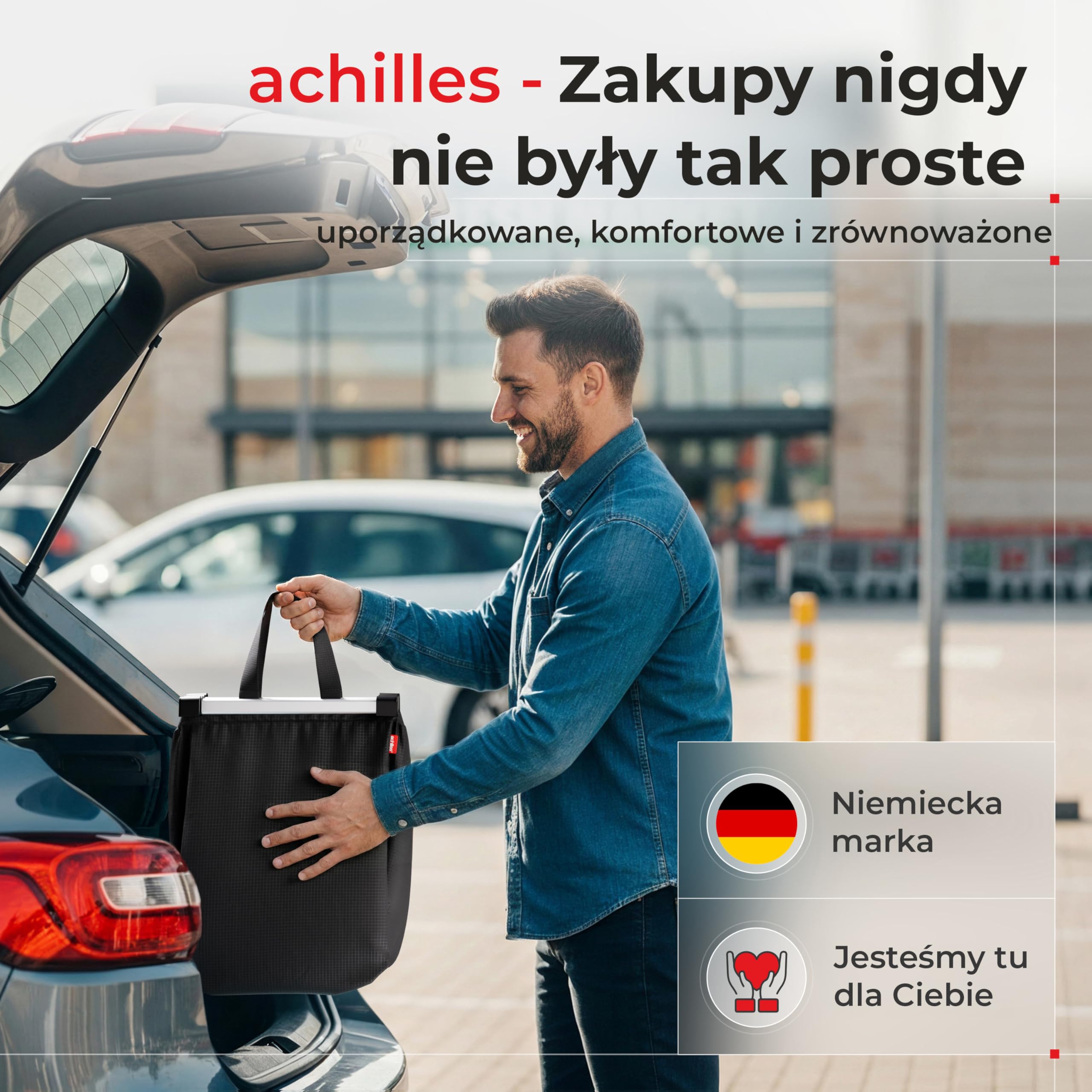 achilles Aluminiowa torba na zakupy, składana, kompatybilna ze wszystkimi popularnymi wózkami na zakupy, 33 x 50 x 38 cm