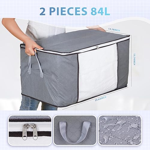 Miniatura 2 de Juego de 4 bolsas de almacenamiento, 84 L, contenedores de almacenamiento debajo de la cama de 90 L, organizador de armario plegables para ropa,