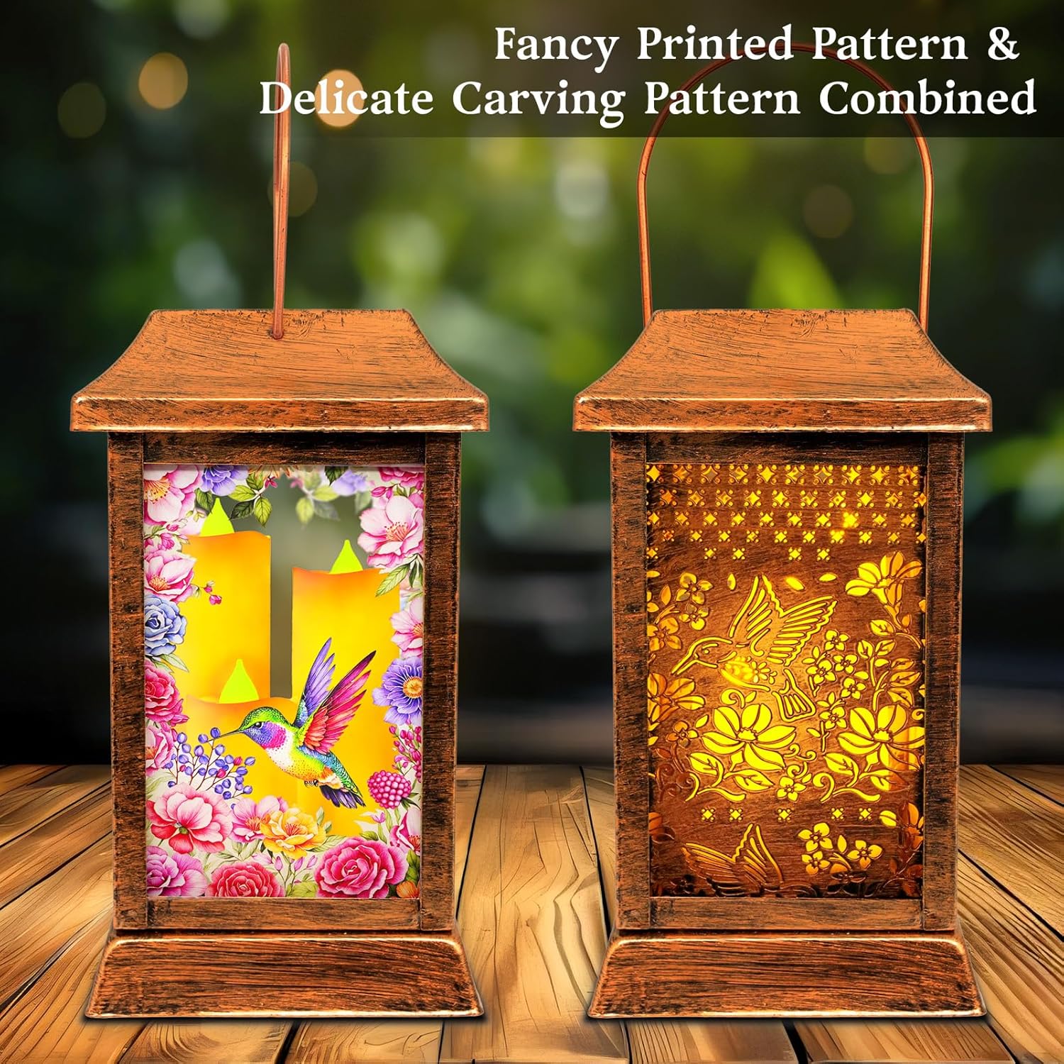 Hummingbird Solar Lanterns Outdoor Waterproof, Metal&Glass