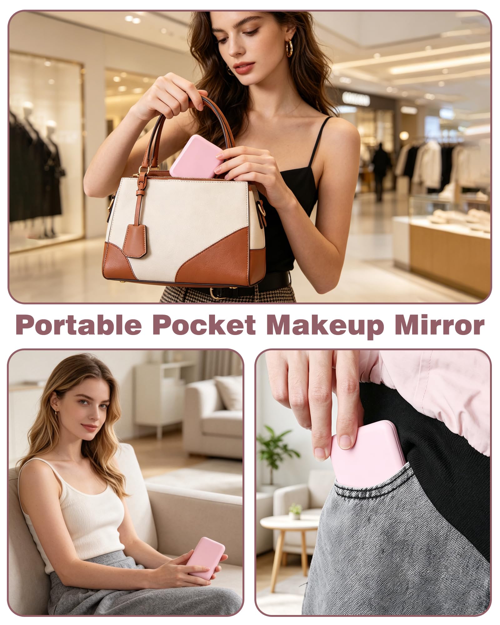 Espejo Maquillaje con Luz LED Plegable Aumento 1x/2x Portátil Rosa