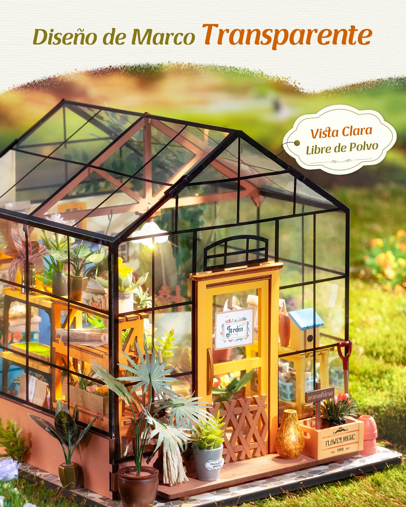 Robotime Poupées en Bois modèle Kits rénovation de Meubles - Kit de Construction Woodcraft Green House Bricolage - Jouets éducatifs, Mini Maison Miniature Diorama à la Main (Garden House)