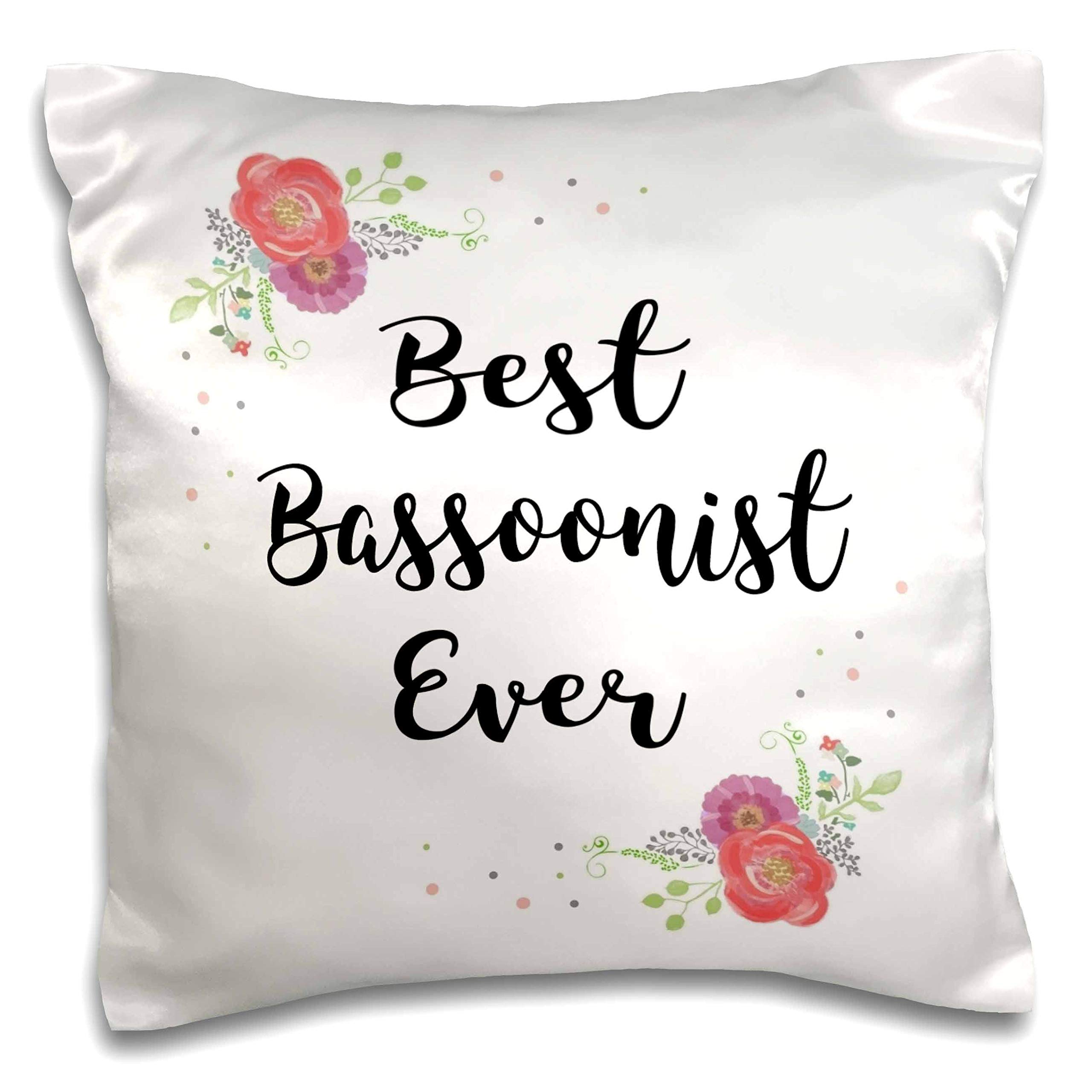 3dRose 16x16 inch Pillow Case - Floral Best Bassoonist Ever Watercolor Pink Flowers Bassoon Player Love Series