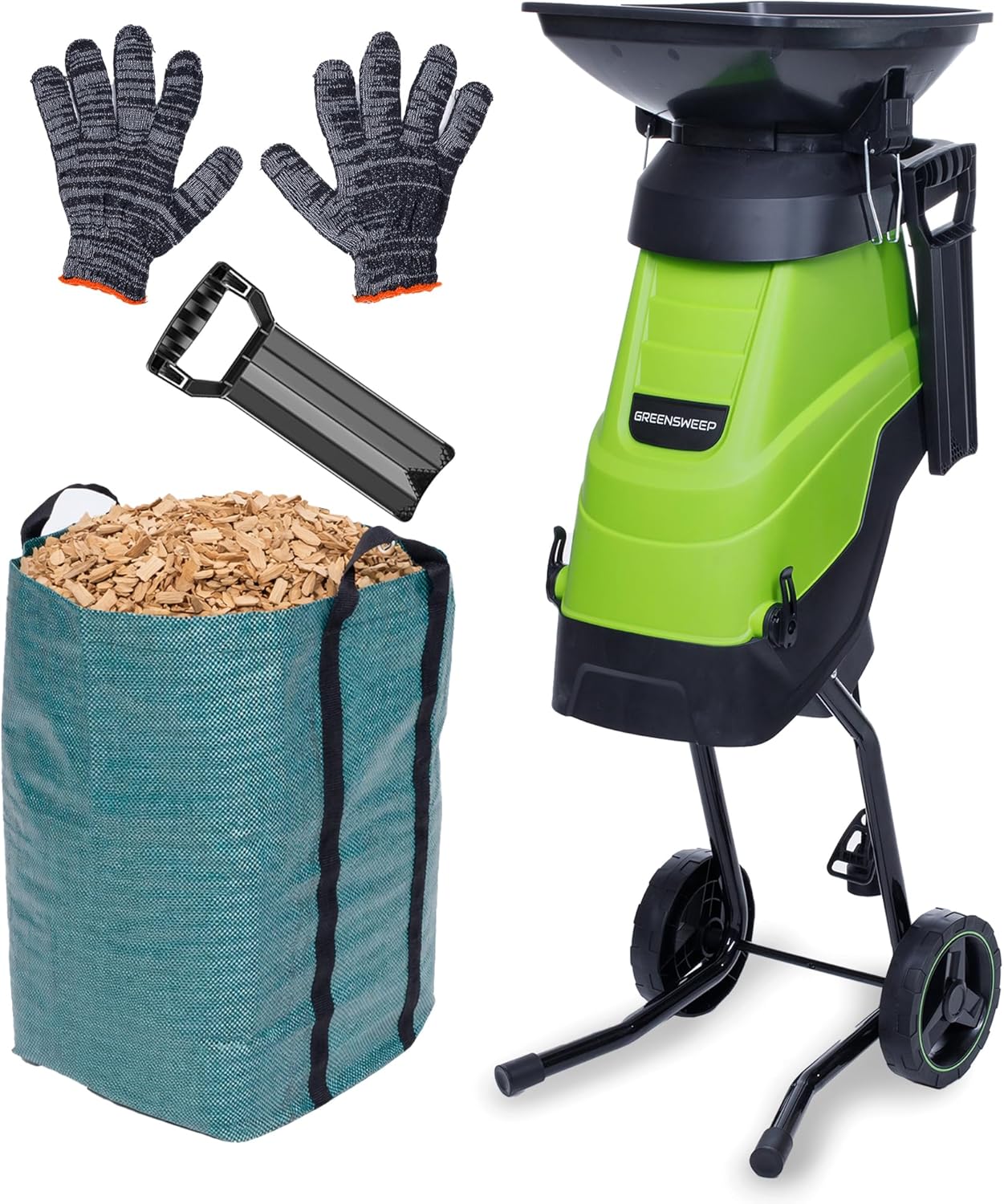 Electric Wood Chipper & Mulcher – 15A Powerful Garden Shredder for Branches, Sticks & Yard Waste – Compact, Quiet & Easy to Use with Collection Bag
