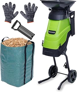 GreenSweep 15A Electric Wood Chipper Shredder Mulcher - Shreds 1.75" Branches, Quiet Compact Garden Tool with Collection Bag