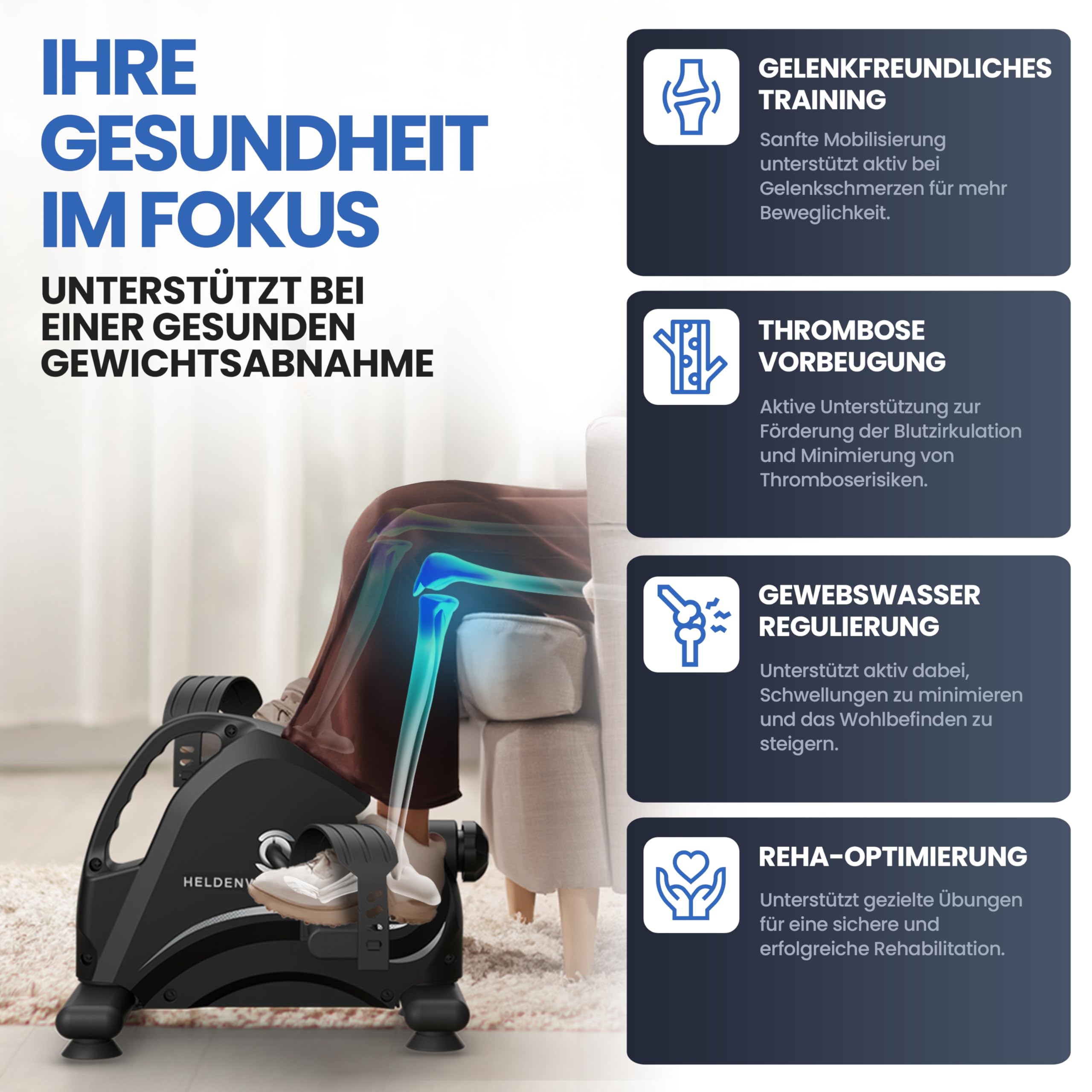 HELDENWERK Pedaltrainer Basic Set TÜV/GS geprüft Arm- und Beintrainer für Zuhause Senioren Pedal-Trainer