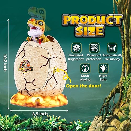 Miniatura 9 de Alcancía de huevo de dinosaurio para niños, contraseña electrónica para niños, mini caja fuerte para dinero real, gran decoración de dinosaurios,