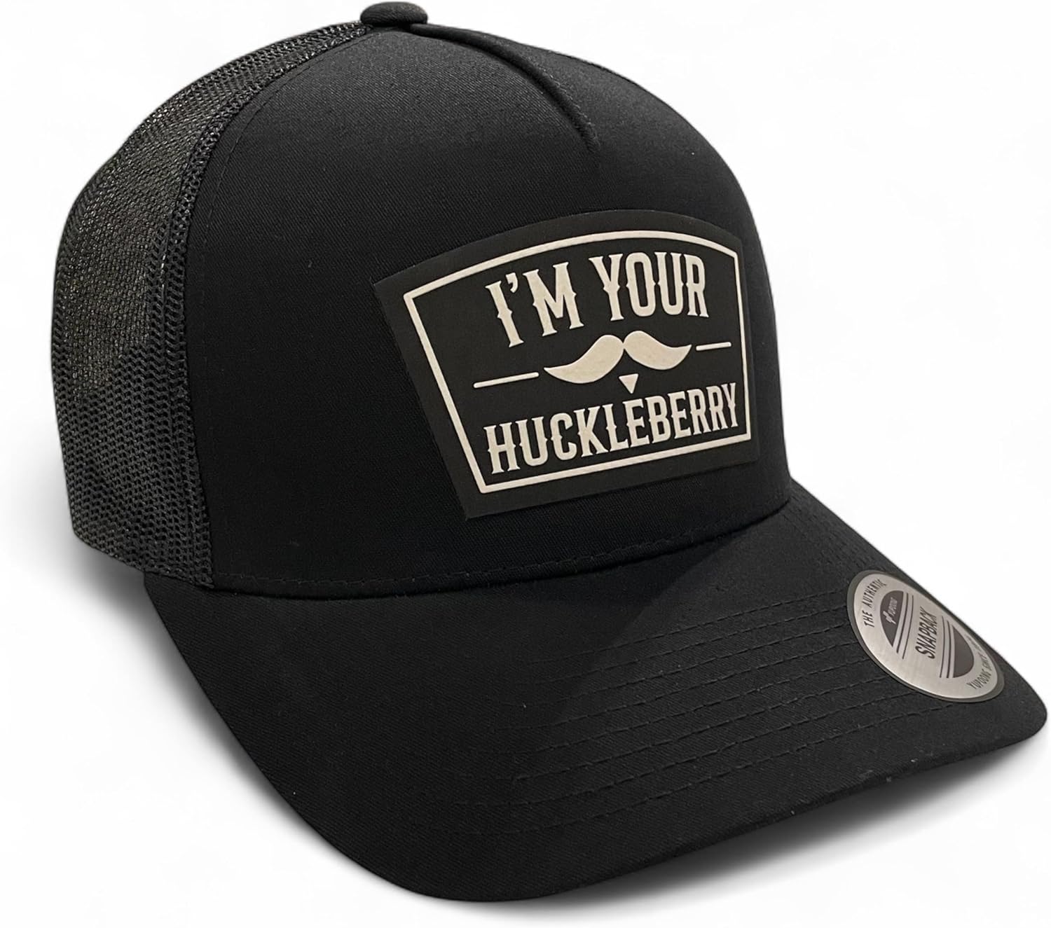 I'm Your Huckleberry Trucker Hat – Black YP Snapback with Rawhide Leatherette Patch – Western Trucker Cap -