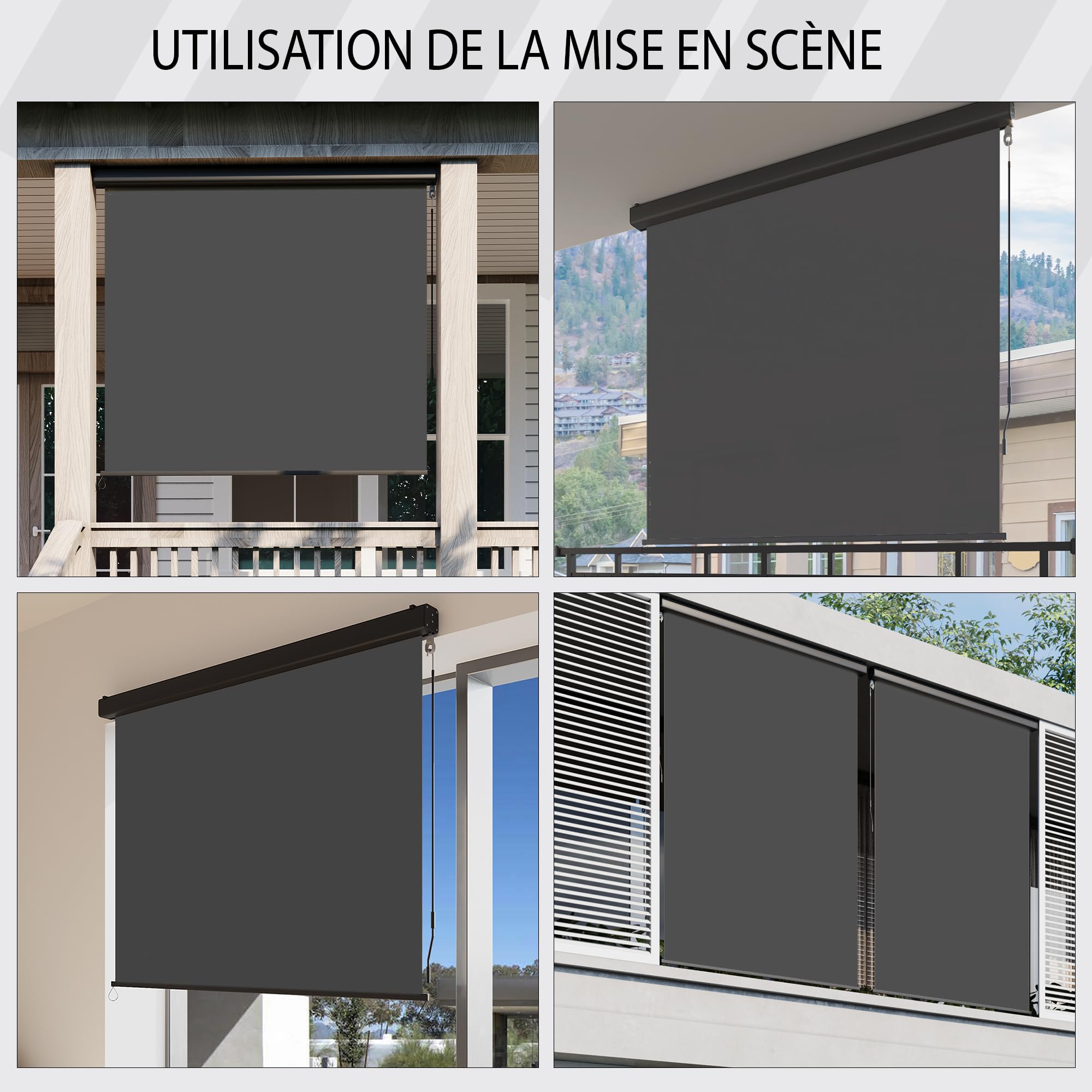 YODOLLA Store Vertical, Rétractable avec Coffre, Occultant Exterieur Fenetre, Auvent rétractable 160x250cm, pour Balcon, Terrasse, Jardin et Intérieur, Gris foncé