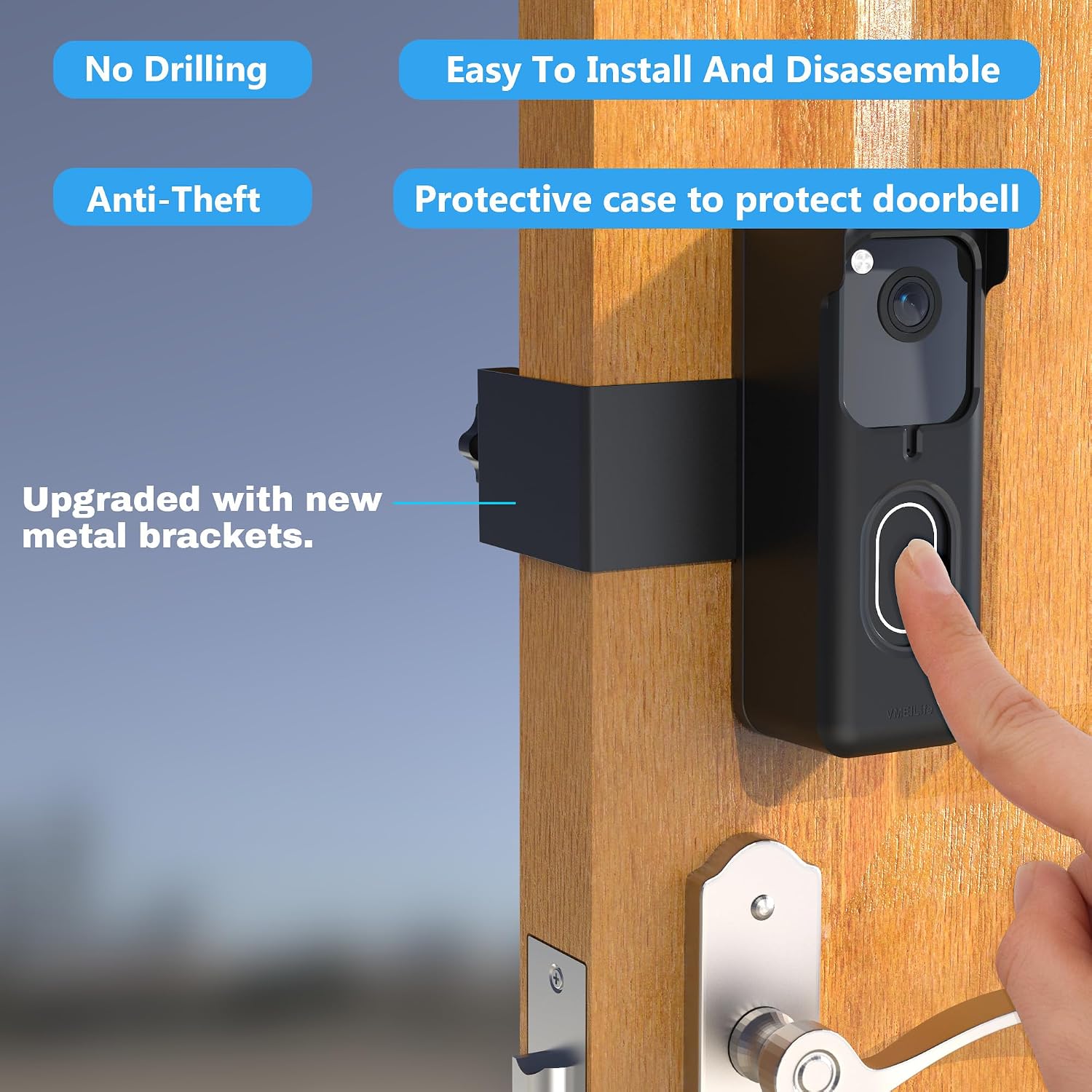 Blink Doorbell Mount,New Upgrade Anti-Theft Doorbell Mount for All Blink Video Doorbell (1st&2nd）, No-Drill Door Mount with Protective Case, No Block Sensor & Night Vision (Black)