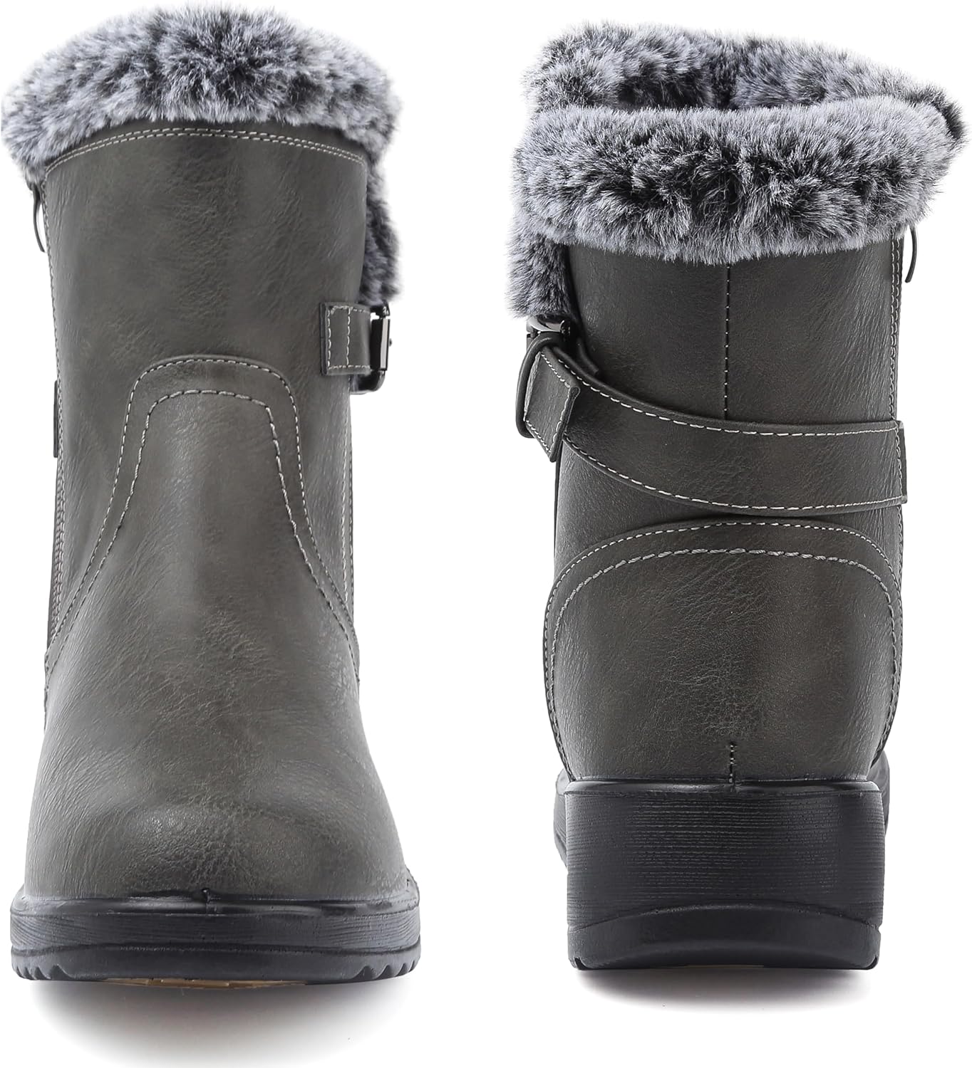 Womens Winter Snow Boots With Leather Comfortable Warm Fur Lining Zipper Ankle Booties Outdoor Platform Waterproof Walking Boots for Women