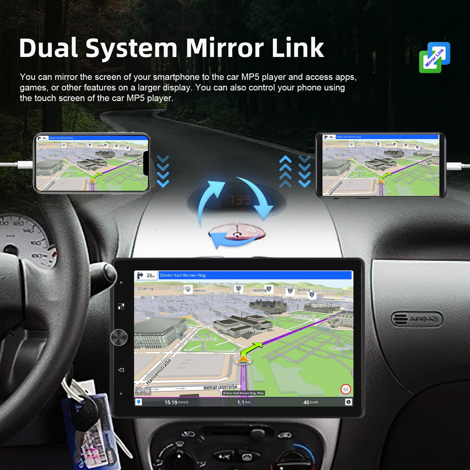SIXWIN Radio Coche Bluetooth con Carplay et Android Auto, Autoradio 1 DIN con 10.4''Pantalla Táctil Reproductor Multimedia con FM/USB/SD Enlace Espejo+Cámara Visión Trasera