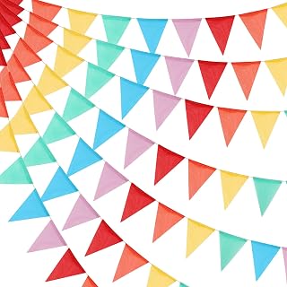 Boao 48 Pcs 36 Ft Burlap Pennant Banner Triangle Flags,Rainbow Color
