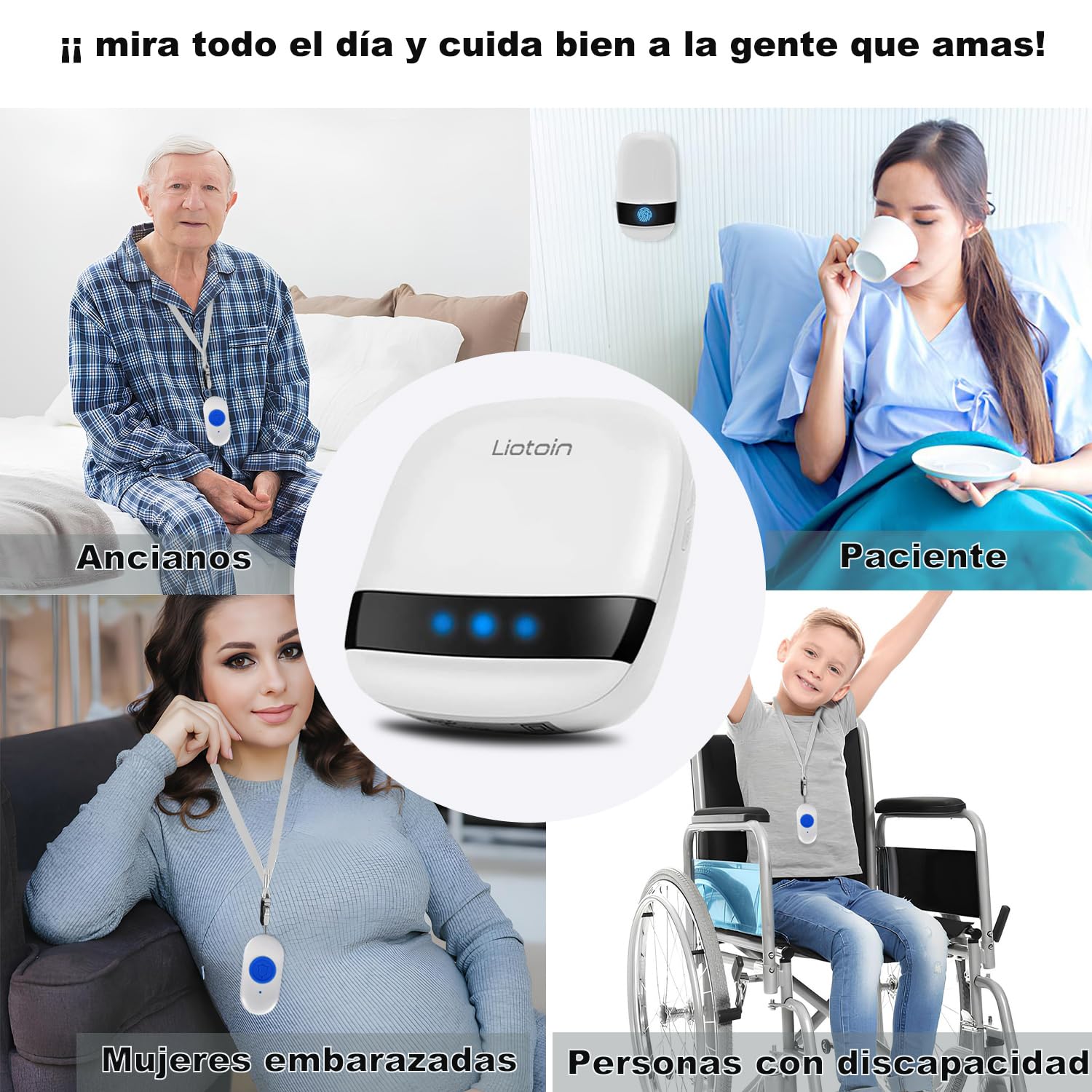 Botón de Llamada de Emergencia para Ancianos, Buscapersonas Inalámbrico de Cuidador Sistema de Alarma para Pacientes Personas Mayores Hogar, 5 Transmisores y 3 Receptores