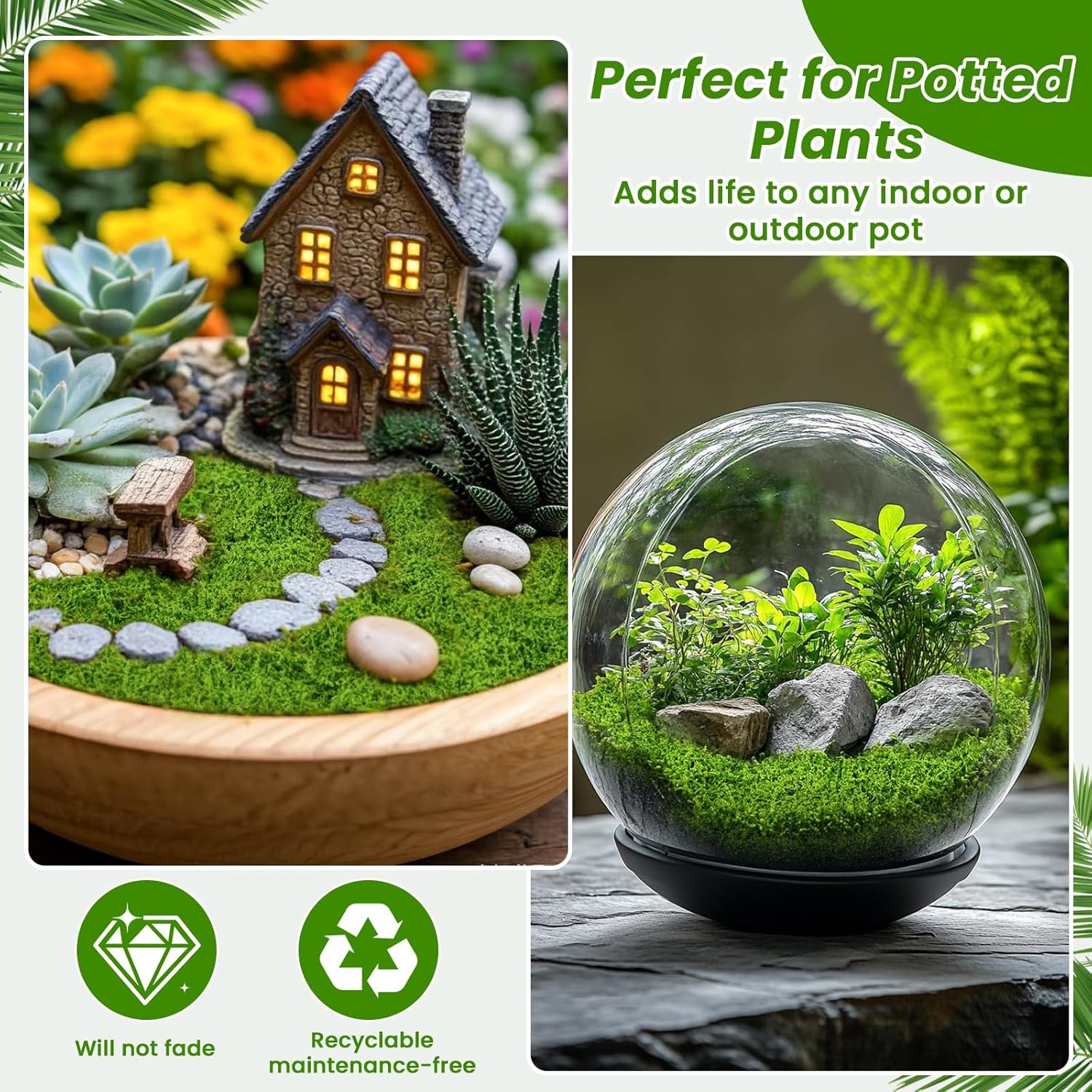 Artificial Moss 5.3oz – Fake Green Moss for Crafts, Potted Plants, Fairy Garden Decor, DIY Table Centerpieces, Wedding Party Decoration - Image 6