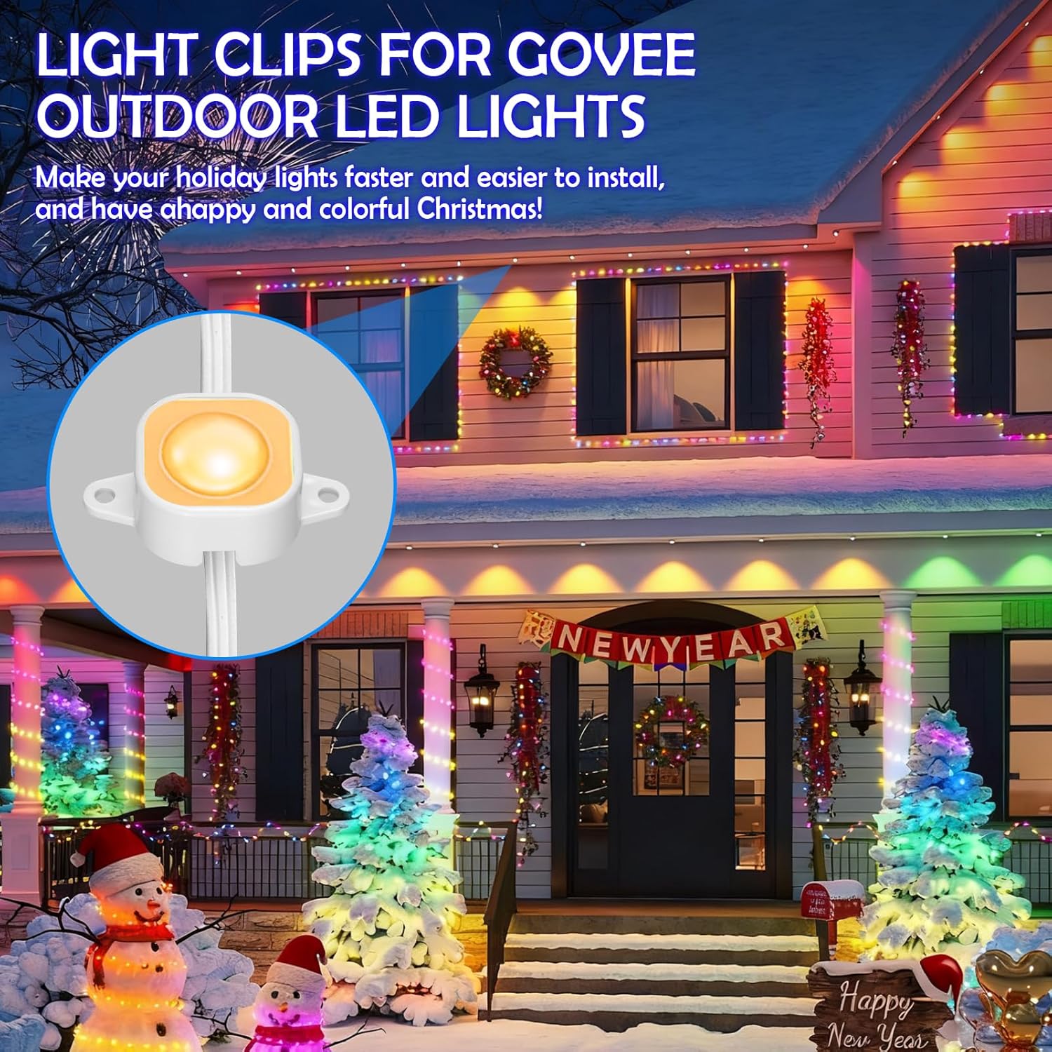 100 Set White Lights Mounting Clips for Govee Permanent Outdoor Lights,Compatible with Govee PRO H706 H806,Included 200 Adapter Screws