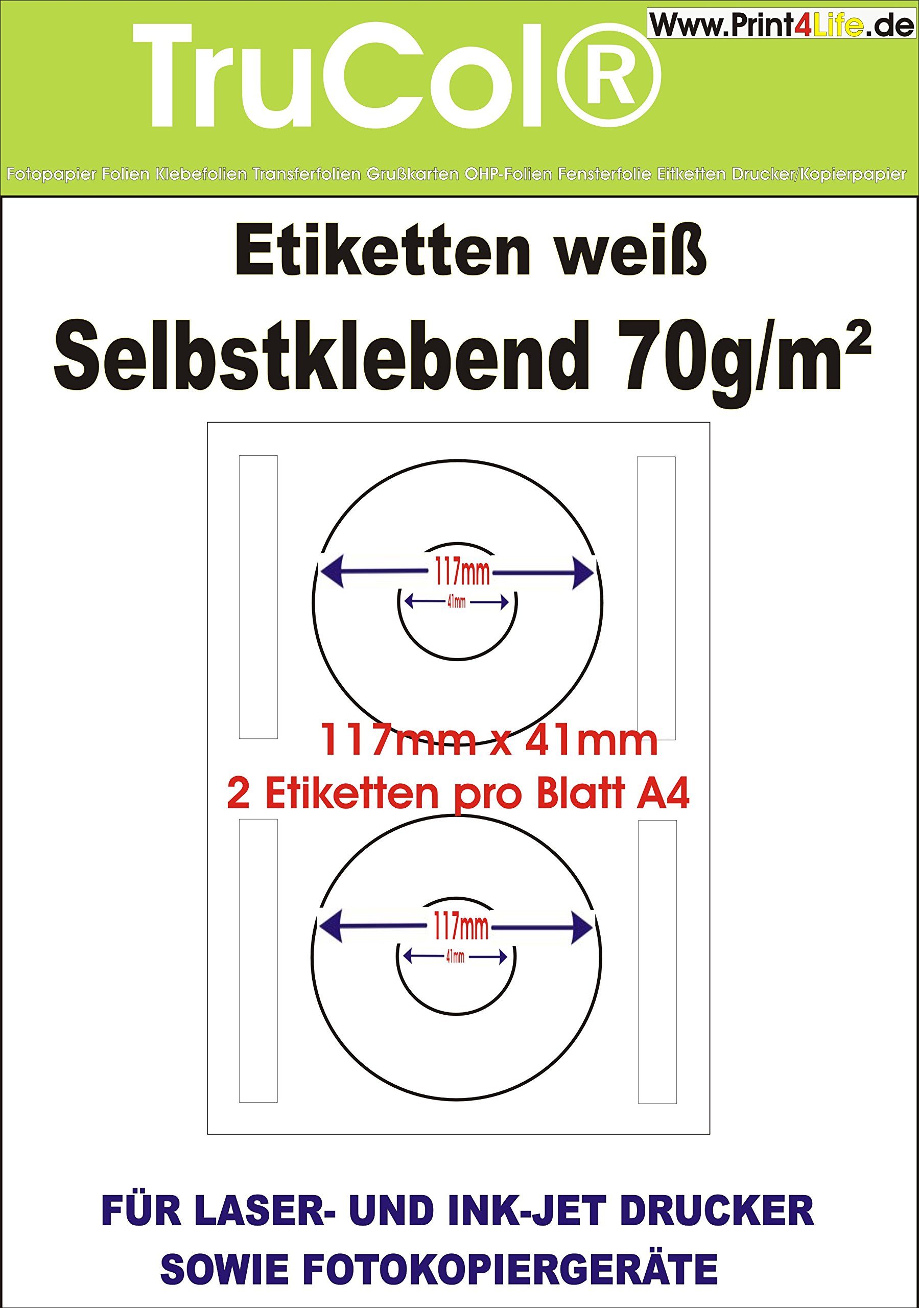 2.000 Universal CD DVD labels bedruckbar Etiketten 117x41mm CD-Etiketten Aufkleber Ordneraufkleber Büro Label Adressetiketten Internetmarke weiß DIN A4 – 1000 Blatt A4 Bigpack - Universell für Laser/Inkjet/Kopierer einsetzbar