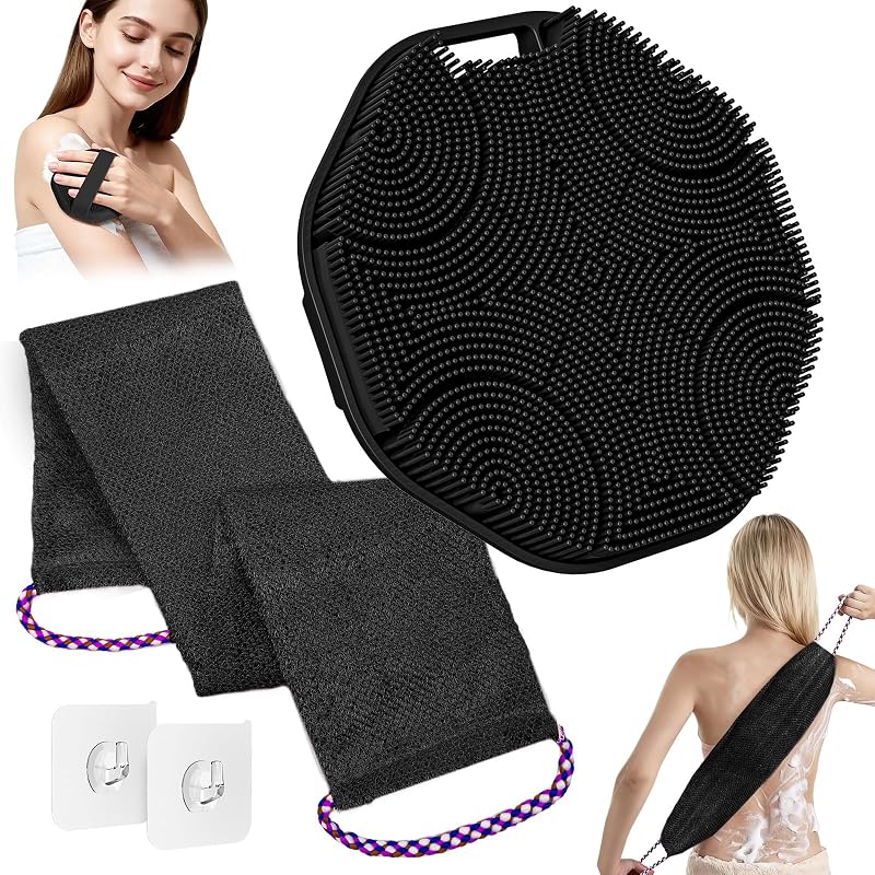 Manmihealth Conjunto com escova corporal de silicone macio e esponja de banho de nylon