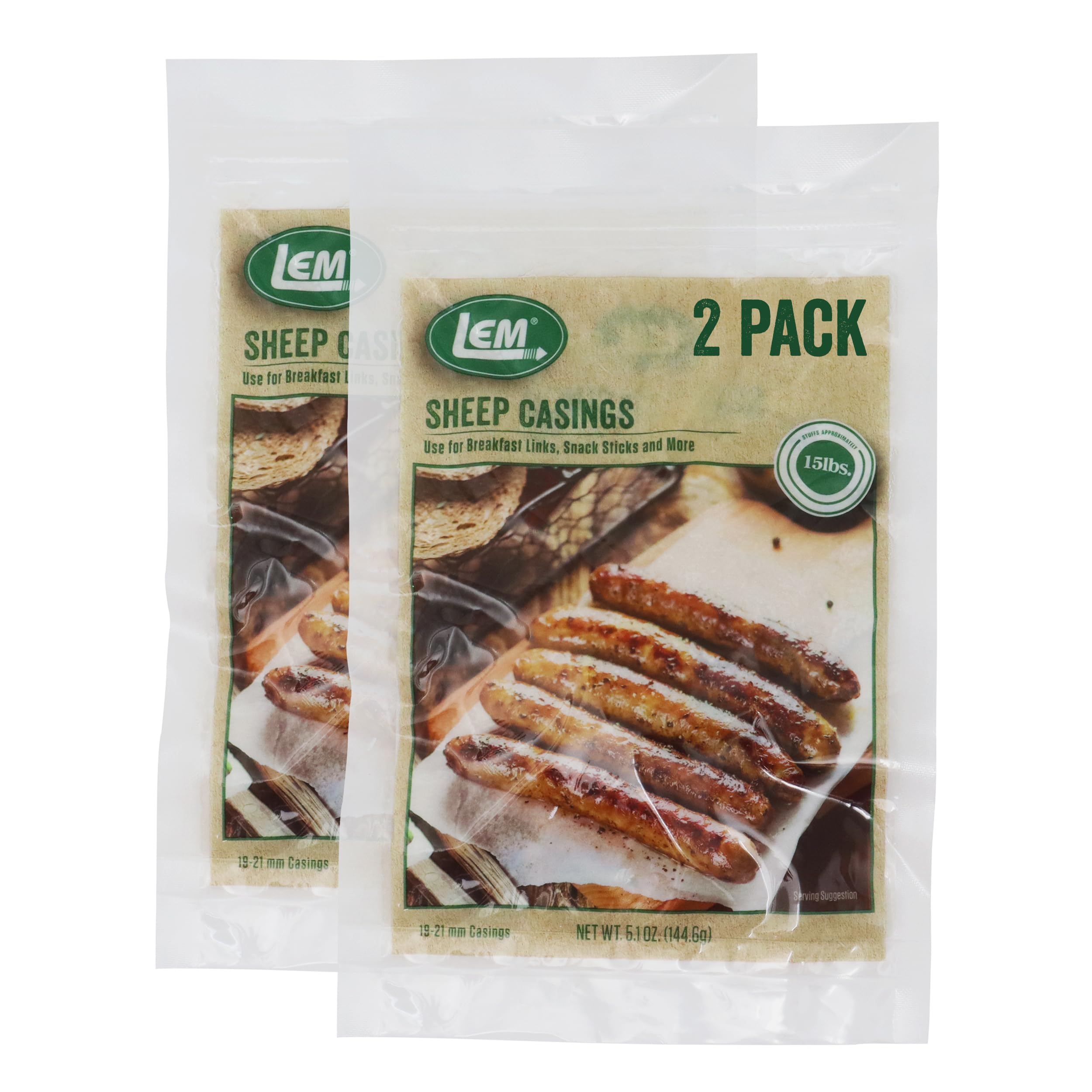 LEM Products Natural Sheep Casings, 19-21mm, Edible Sausage Casings, Stuffs Approximately 30 Pounds, Great for Snack Sticks, Breakfast Sausage Links, and More