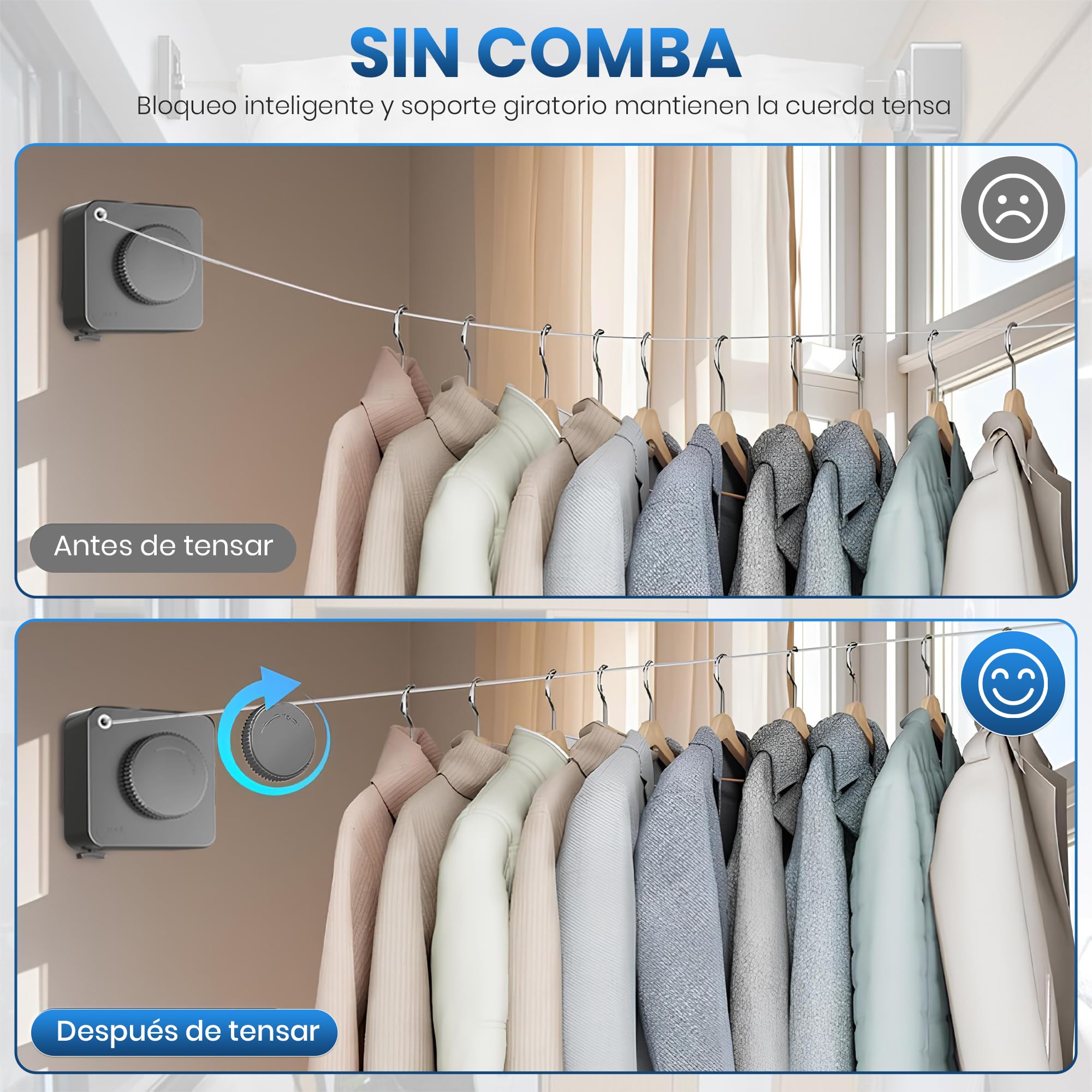 Pack Tendedero Extensible Pared Exterior, Incluye Kit Instalación Sin Taladro o Con Tornillos para Baño/Balcón + Kit Pladur y Set 10 Pinzas - Tendedero Pared Exterior - Tenderete Extensible
