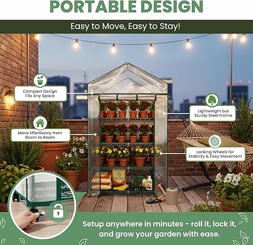 Vista 13 de Invernadero completo para interior y exterior con 8 estantes resistentes.