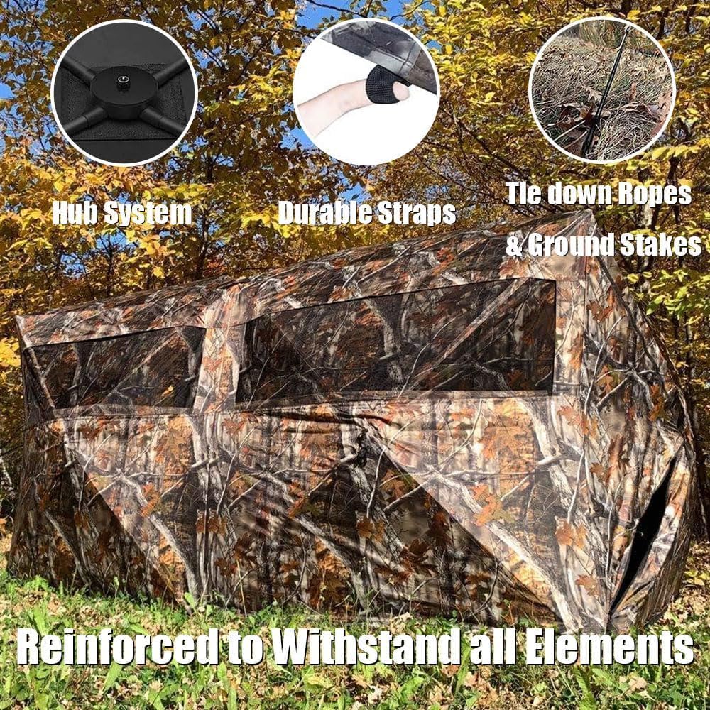 Thunderdome Pop Up Portable 6 Person Side-by-Side Hunting Blind for Deer & Turkey Hunting, 140" L x 70" W x 80" H