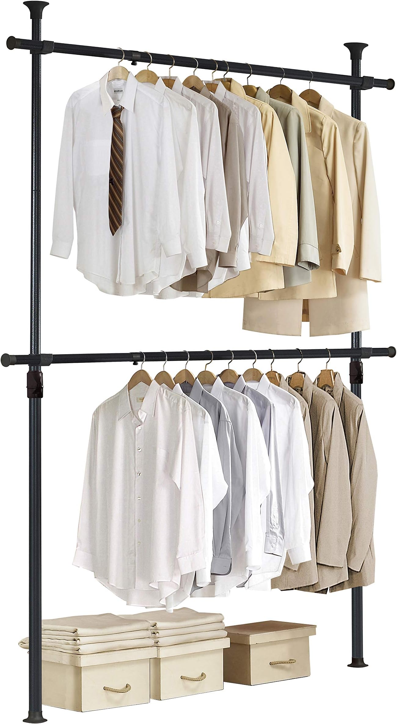 PRINCE HANGER Heavy Duty Adjustable Garment Rack – One-Touch System for Easy Assembly, 352 LBS Load Capacity Freestanding Metal Wardrobe Closet Rack, Width & Height Adjustable (Model PHUS-0022)