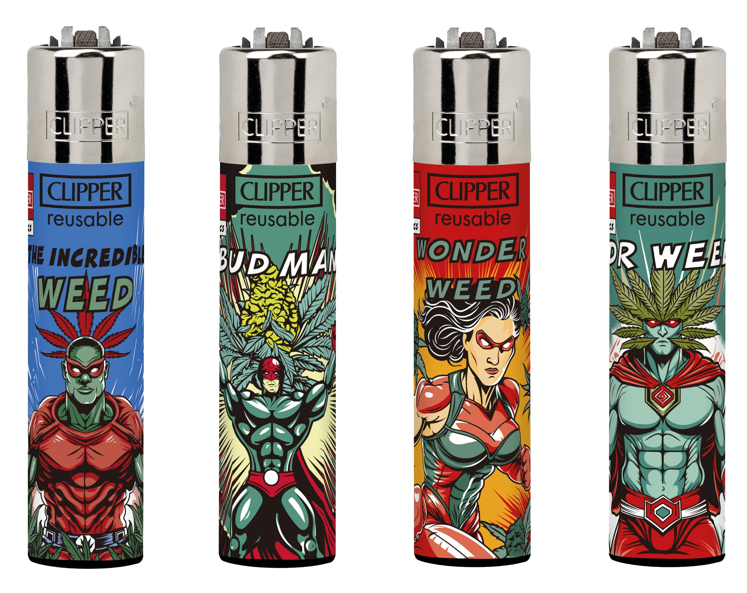 4 X CLIPPER LIGHTERS (WEED HEROES)