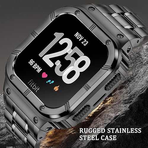 Miniatura 2 de BAITEYOU Correa de reloj de acero inoxidable con funda compatible con Fitbit Versa 4Versa 3Versa 2VersaFitbit Versa LiteFitbit Sense 2Sense Bands,