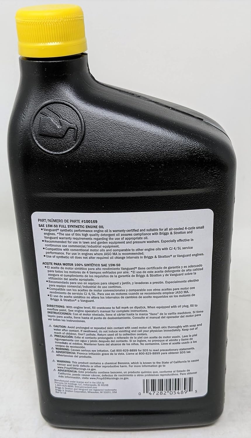 Briggs & Stratton 15W-50 (12 Quarts) Full Synthetic Vanguard Engine Oil with Fuel Treatment