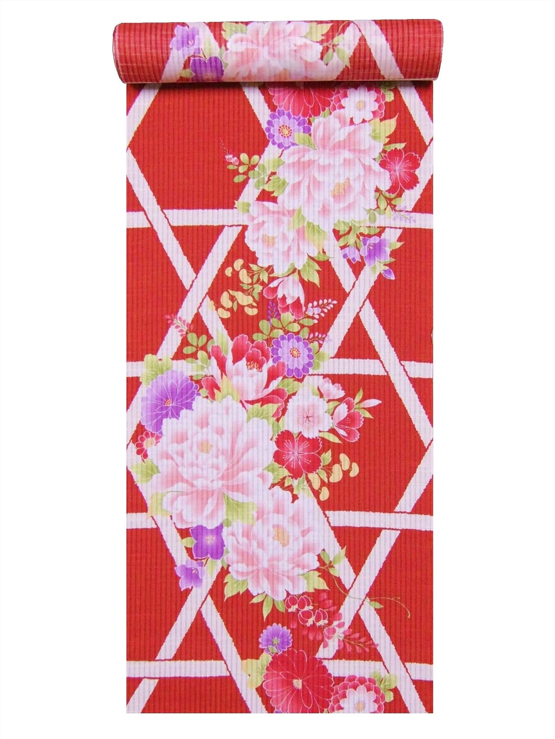 浴衣 反物 【その他】 🌷 No.242・牡丹・篭目柄・赤地・ViVi