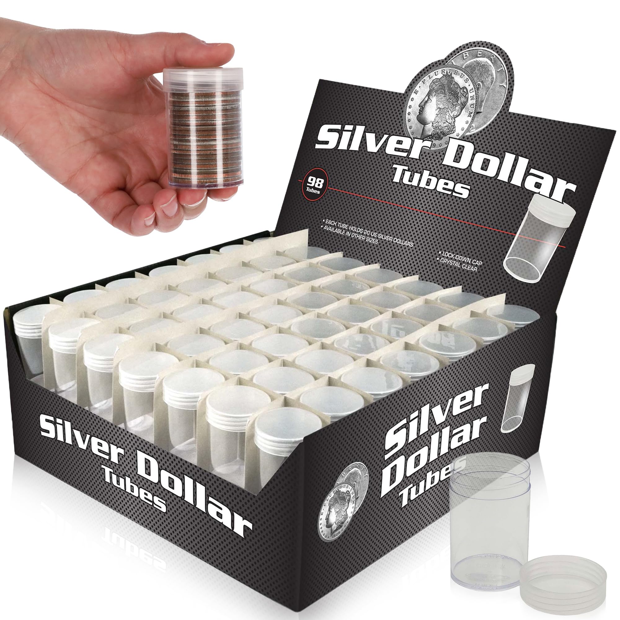 BCW Coin Tubes for Silver Dollars - 98ct | Holds "Eisenhower" Dollar | Durable Plastic Tube Coin Holders | Coin Collecting Supplies | Coin Storage