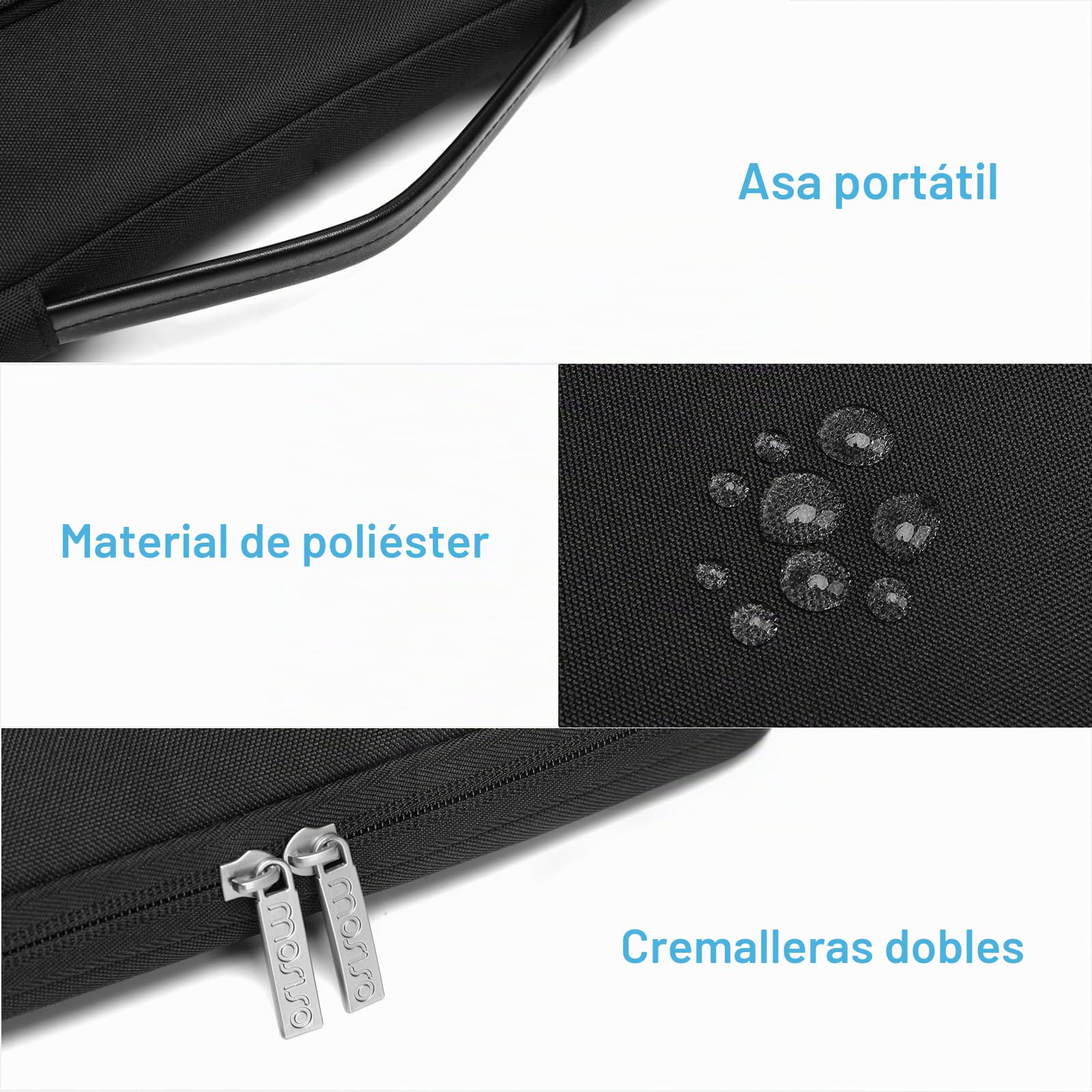 MOSISO 360 Protección Funda Portátil 13,3 Pulgadas, 13 a 13,3 Pulgadas Compatible con MacBook Air/Pro13/Pro 14 M5 M4 M3 M2 M1, Bolsa Abierta Lateral con 2 Alzas&1 Bolsillos con Solapa, Negro