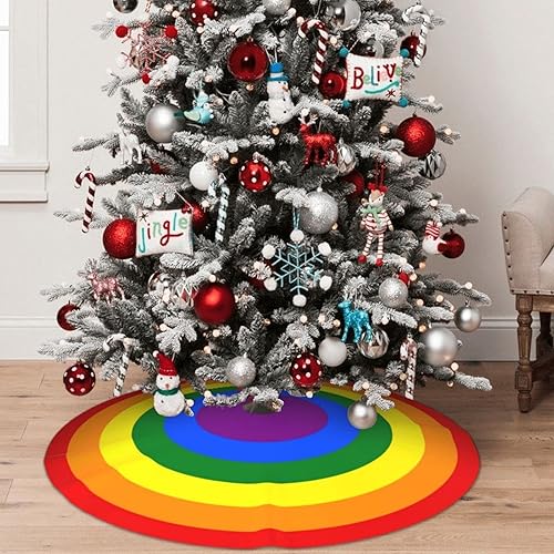 Falda de árbol de Navidad de 36 pulgadas, con anillos de arco iris, para decoración de Navidad, vacaciones, Año Nuevo, fiesta, árbol, decoración