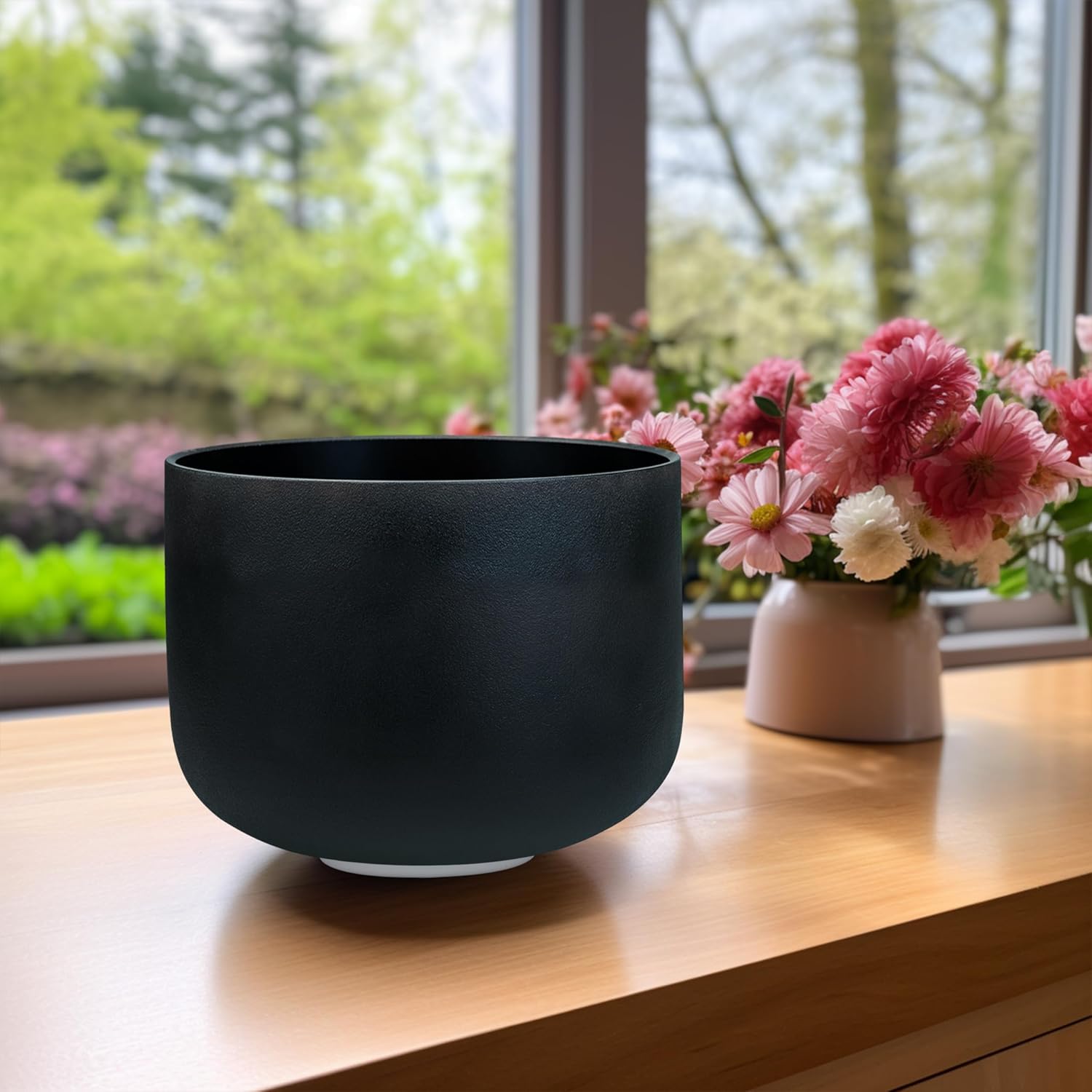 TOPFUND 432Hz Black A# Note Crystal Singing Bowl 8 inch Pineal Chakra with Suede Mallet