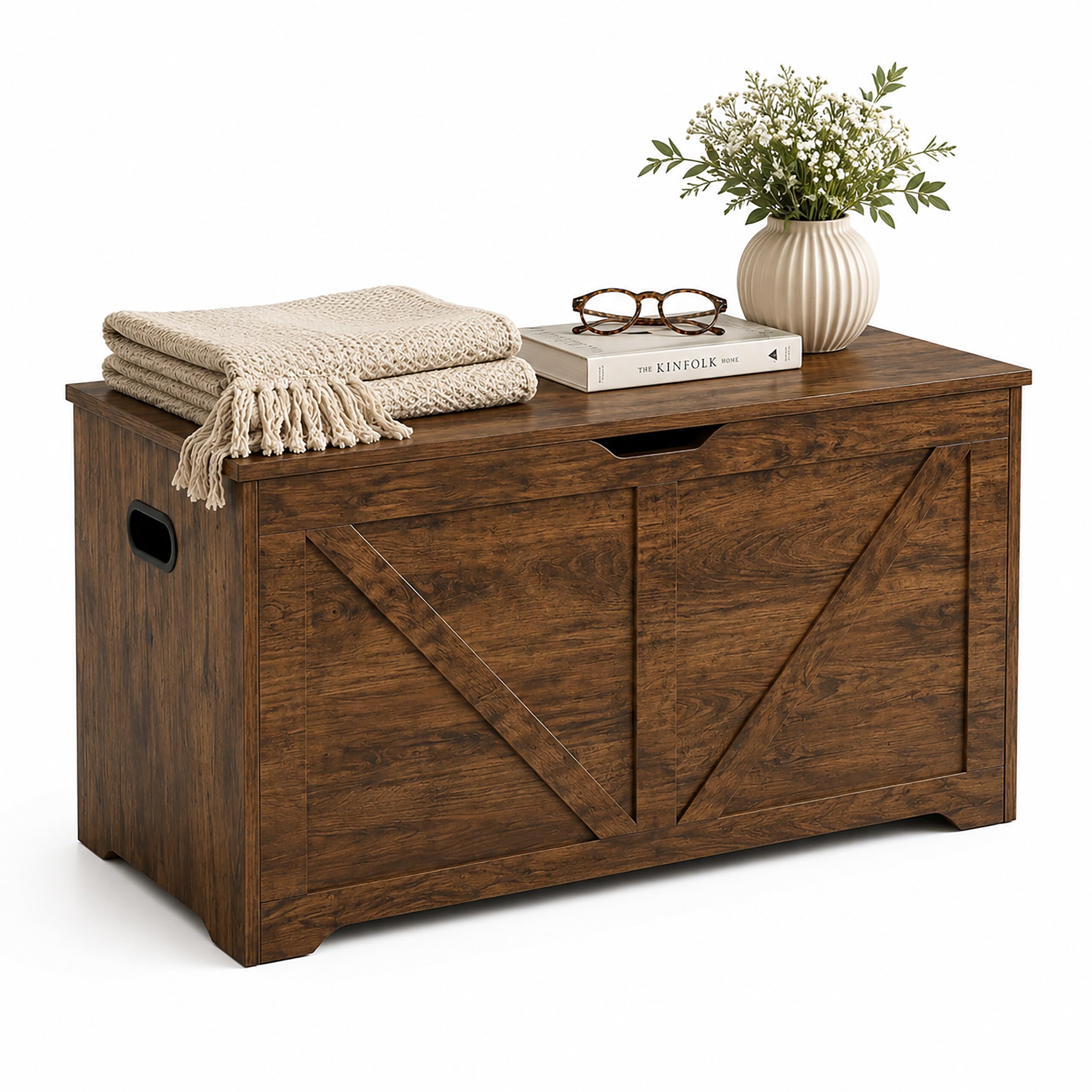 Relaxdays Panca contenitore marrone vintage con coperchio, MDF