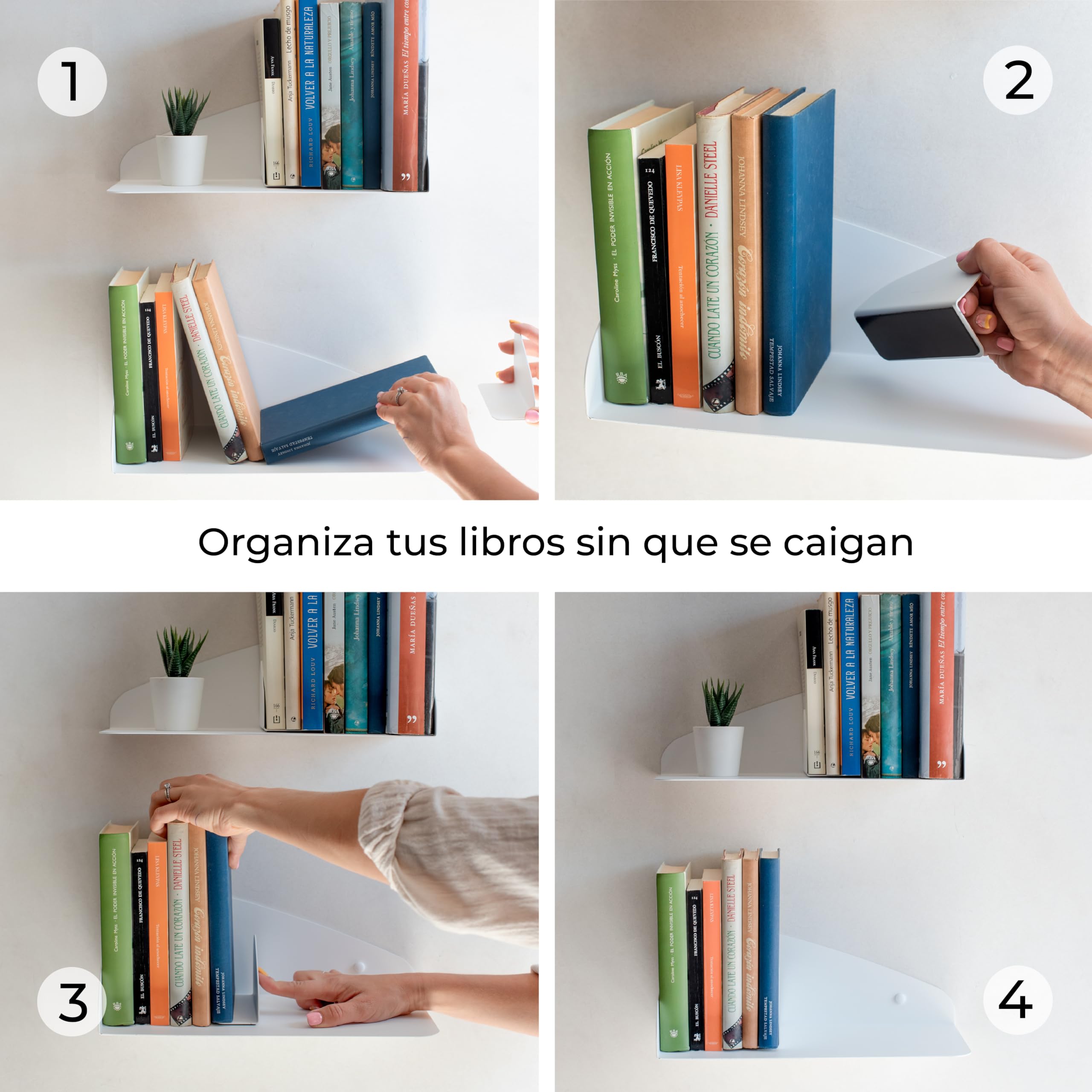 MILUKA Libreria Estanteria Pared, Set 2 Baldas Flotantes, con Sujetalibros