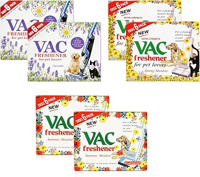 VR ANGLE VAC Freshener Disc Pack of 6,6 Discs in one pack Freshener Discs for Pet Owners, Extra Strength Vacuum Deodoriser, Fits Most Vacuum Cleaners Each 2 x Lavender + Summer + Spring Meadow,